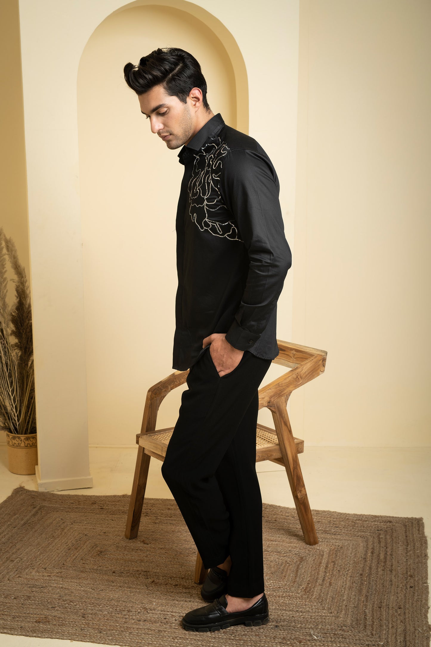 Black Cotton satin Sterling Party Wear Shirt