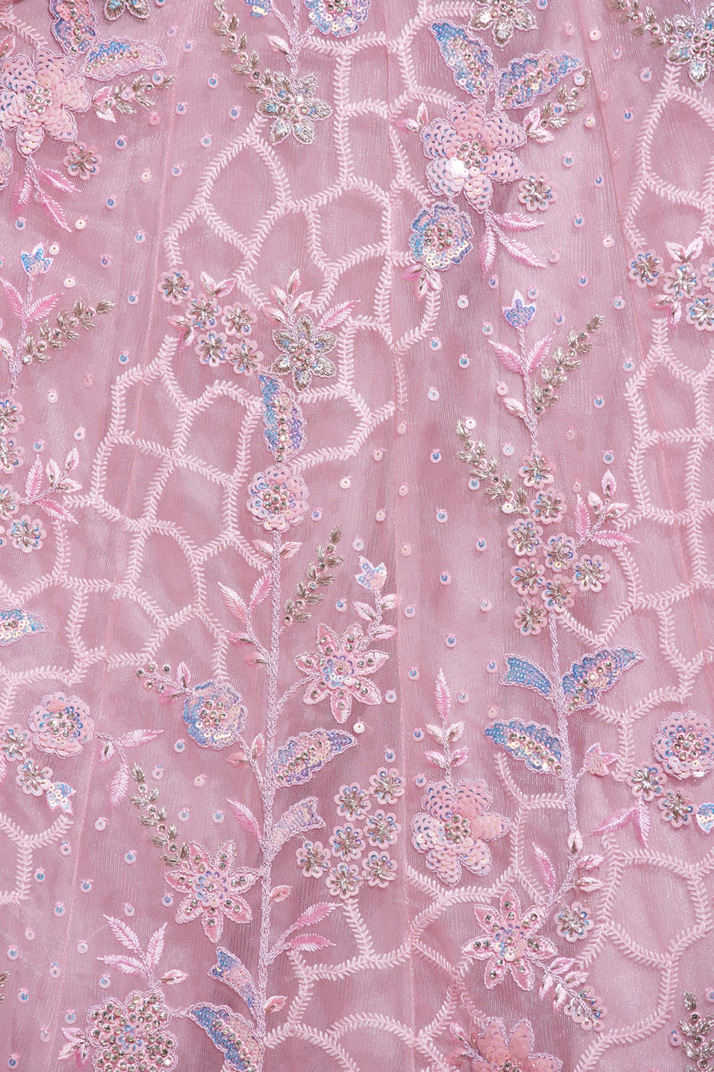 Pink Color Net Sequins Work Lehenga
