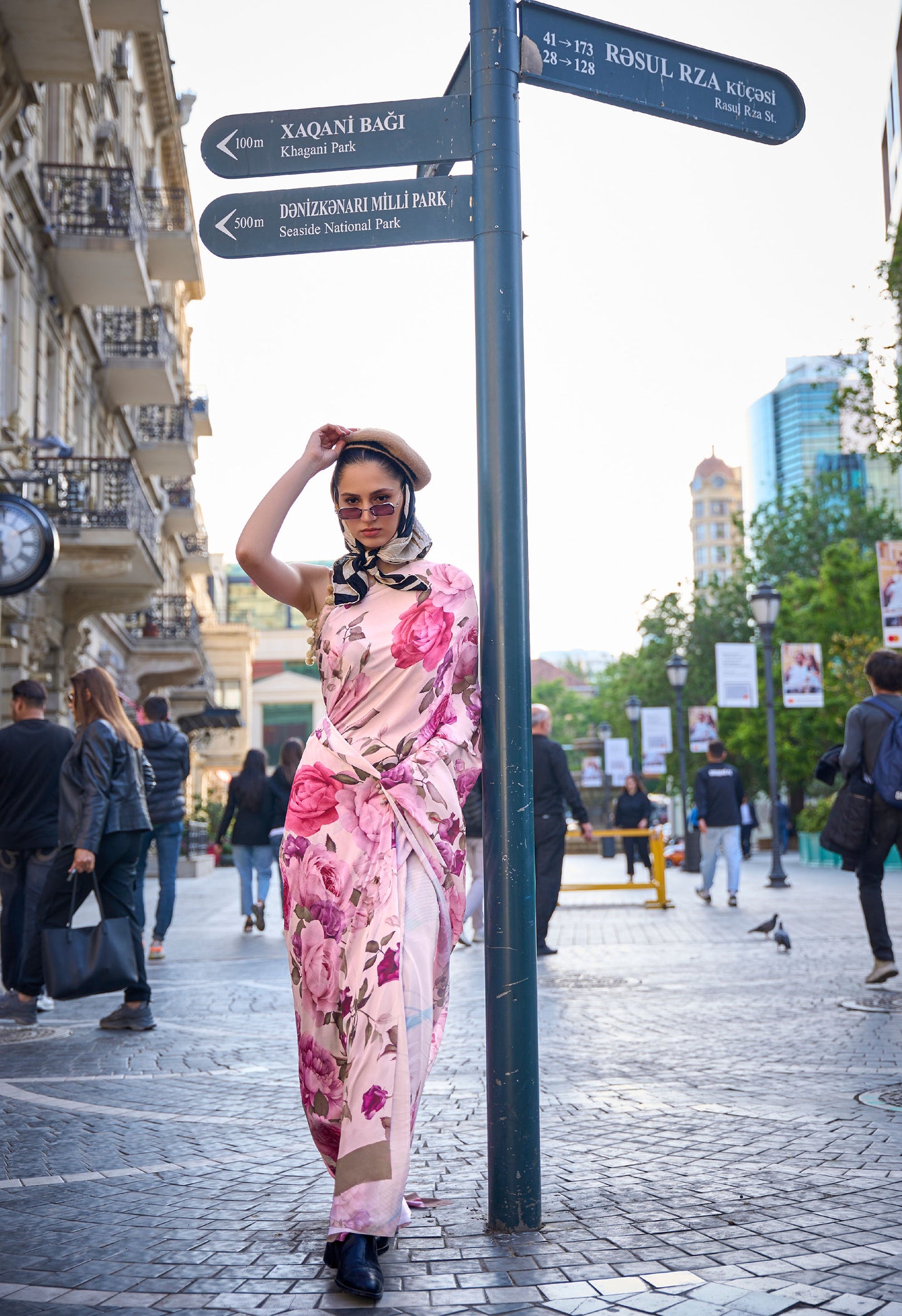Peach Floral Krayon Pure Silk Crepe Print Saree