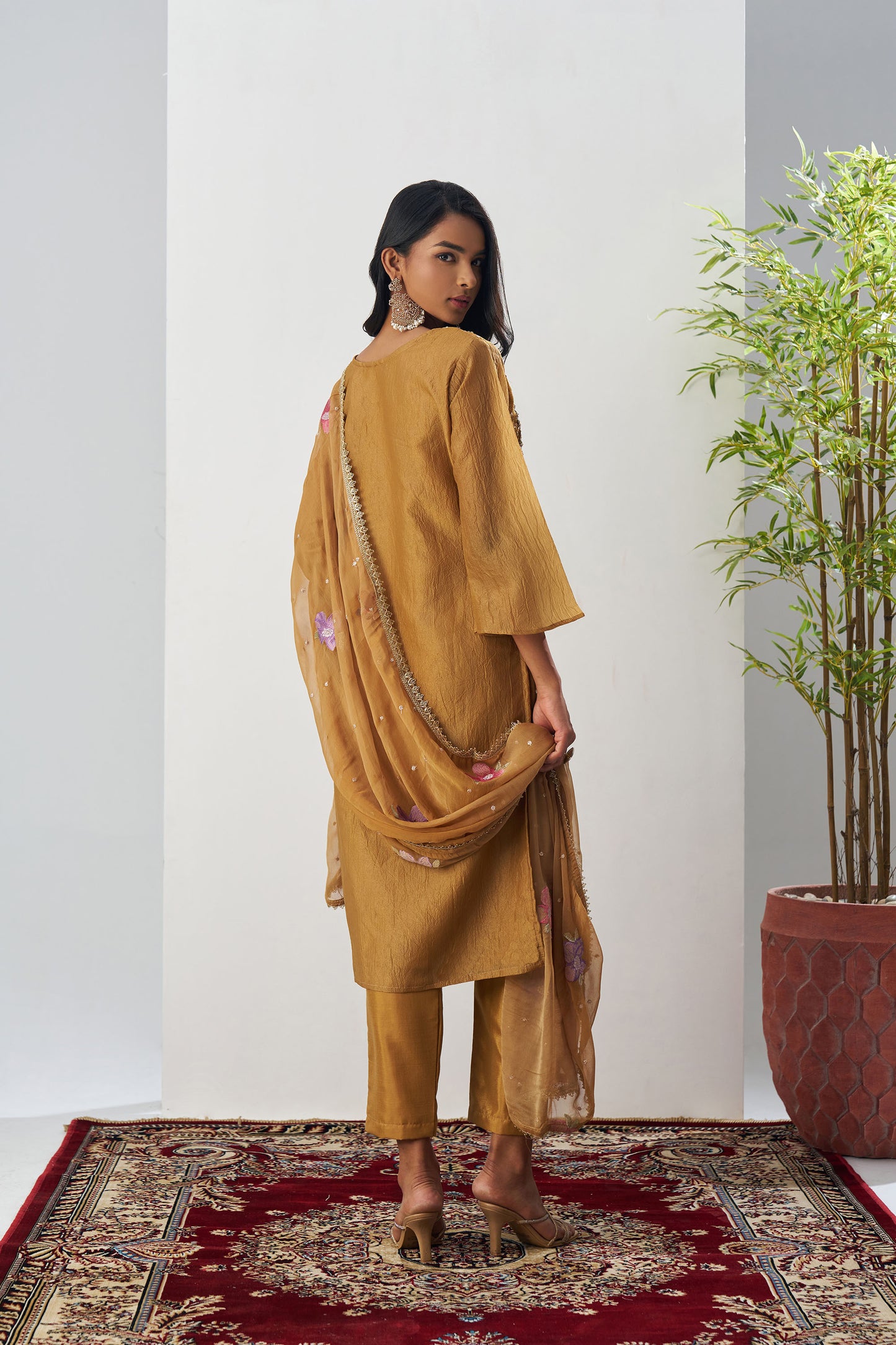 Brown Crush Silk Sequins & Beads Work Festive Kurta Set