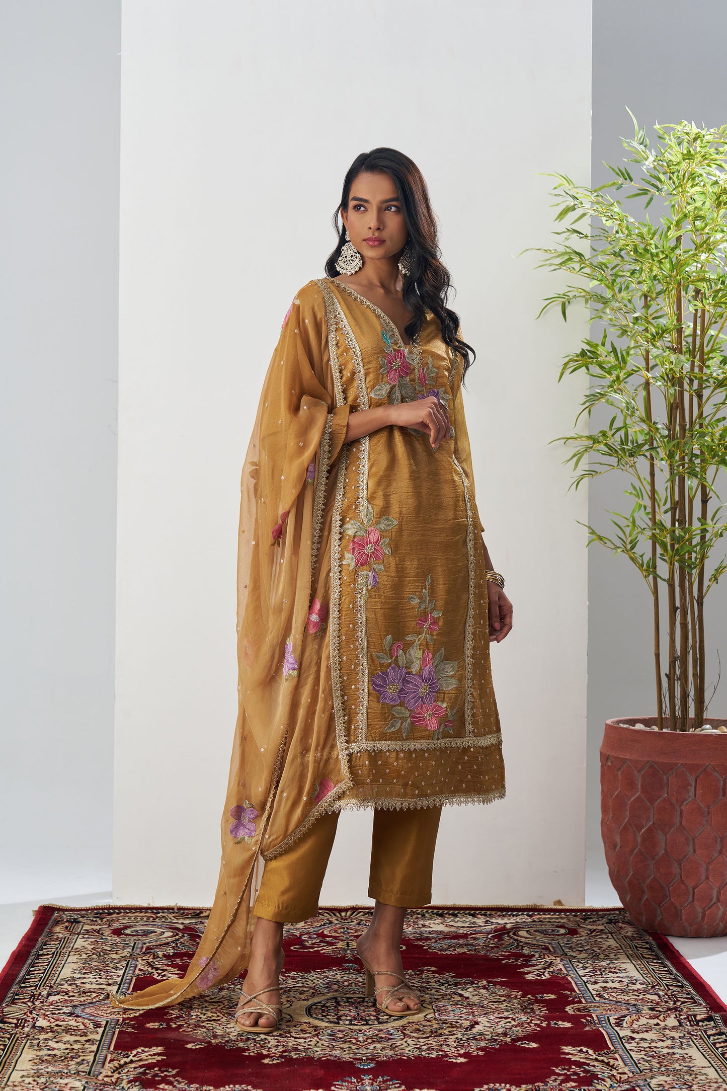 Brown Crush Silk Sequins & Beads Work Festive Kurta Set