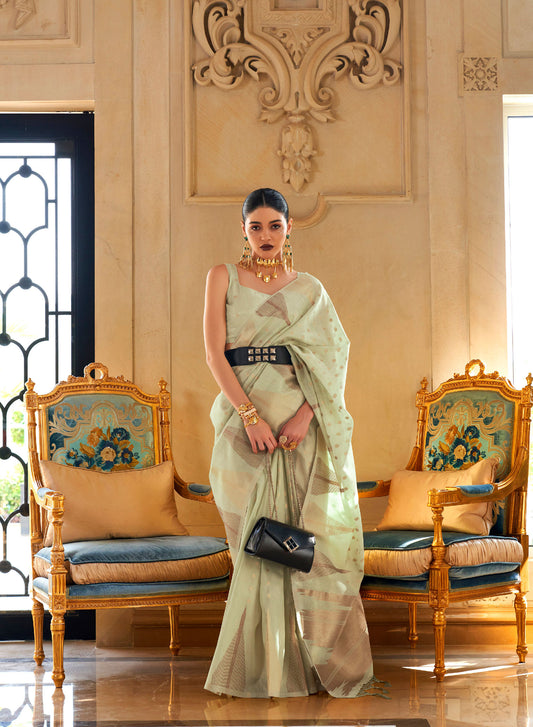 Green Kyaari Silk Tissue Zari Khicha Zari Handloom Saree