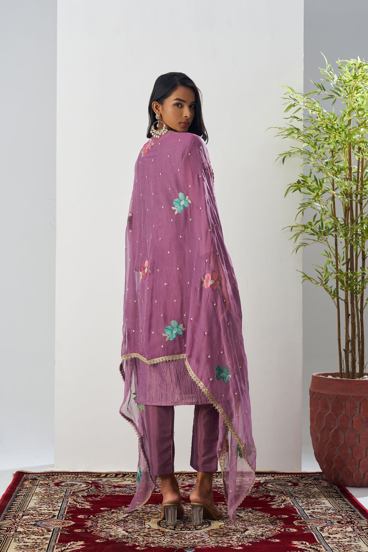 Mauve Crush Silk Sequins & Beads Work Festive Kurta Set