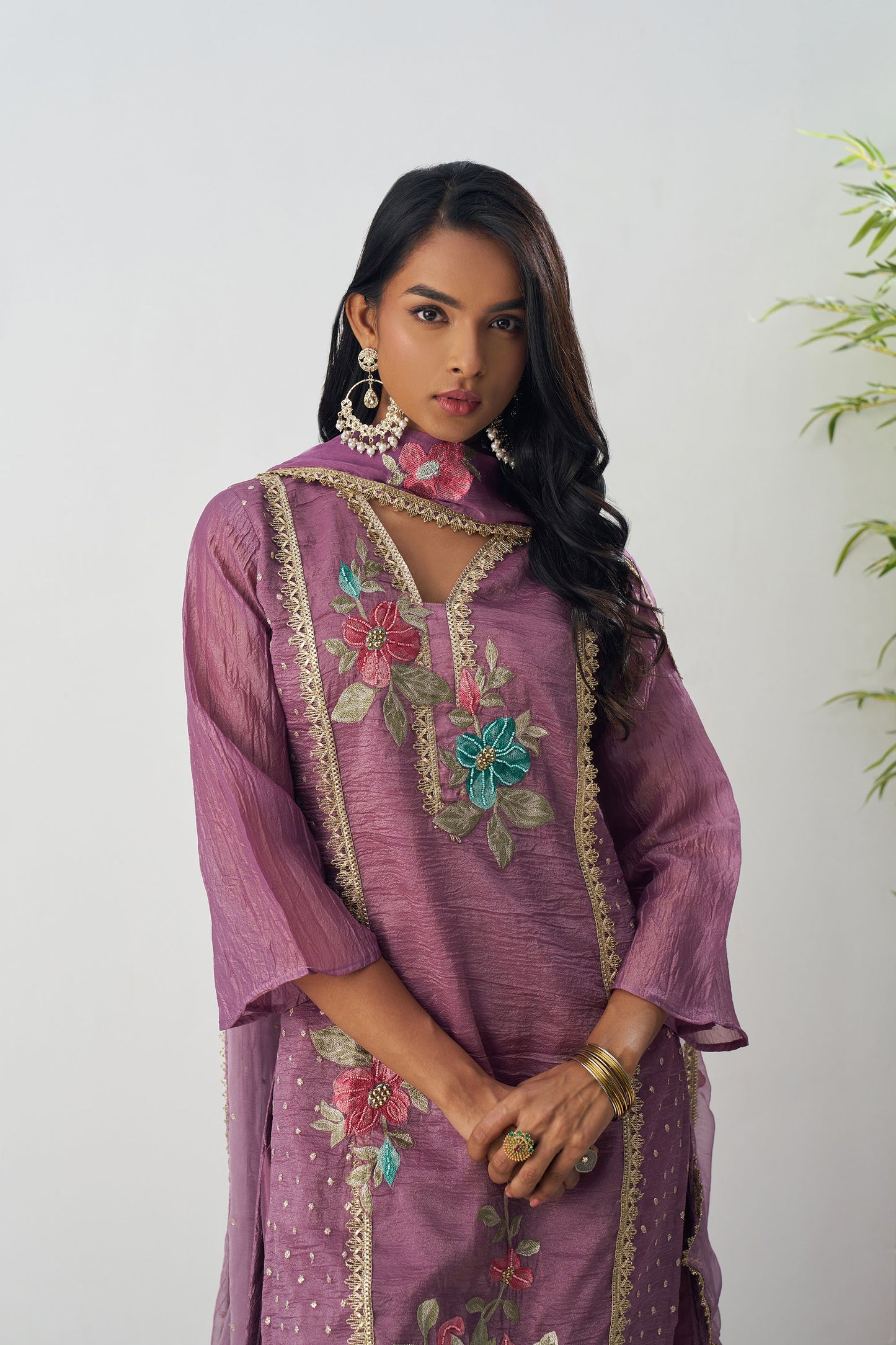 Mauve Crush Silk Sequins & Beads Work Festive Kurta Set