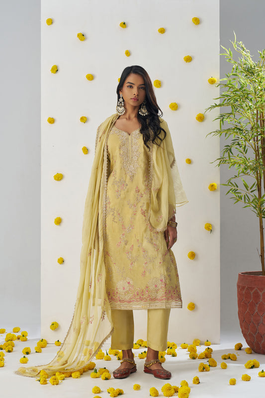 Yellow Fancy Crush Sequins & Thread Embroidered Kurta Set