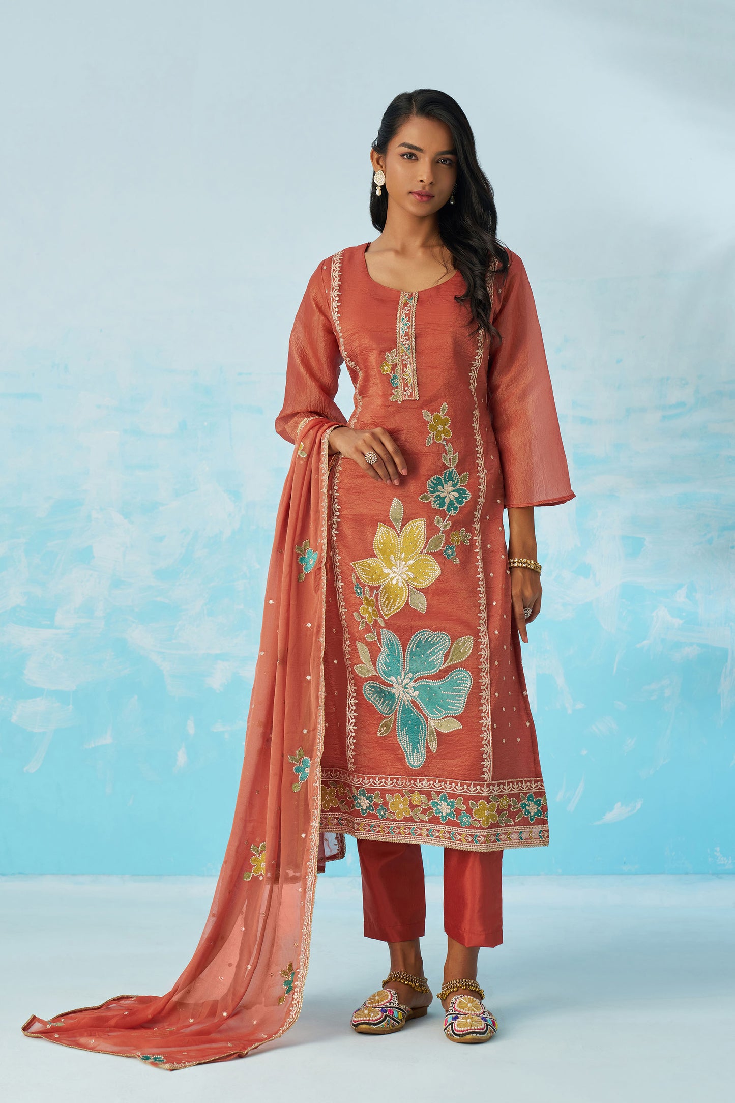 Burgundy Fancy Crush Thread Work Casual Kurta Set