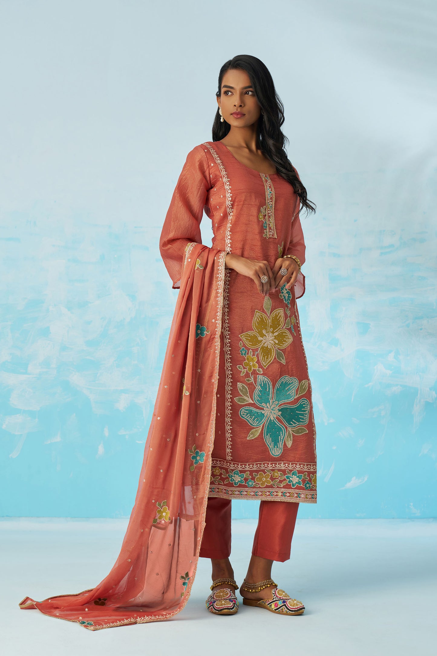 Burgundy Fancy Crush Thread Work Casual Kurta Set