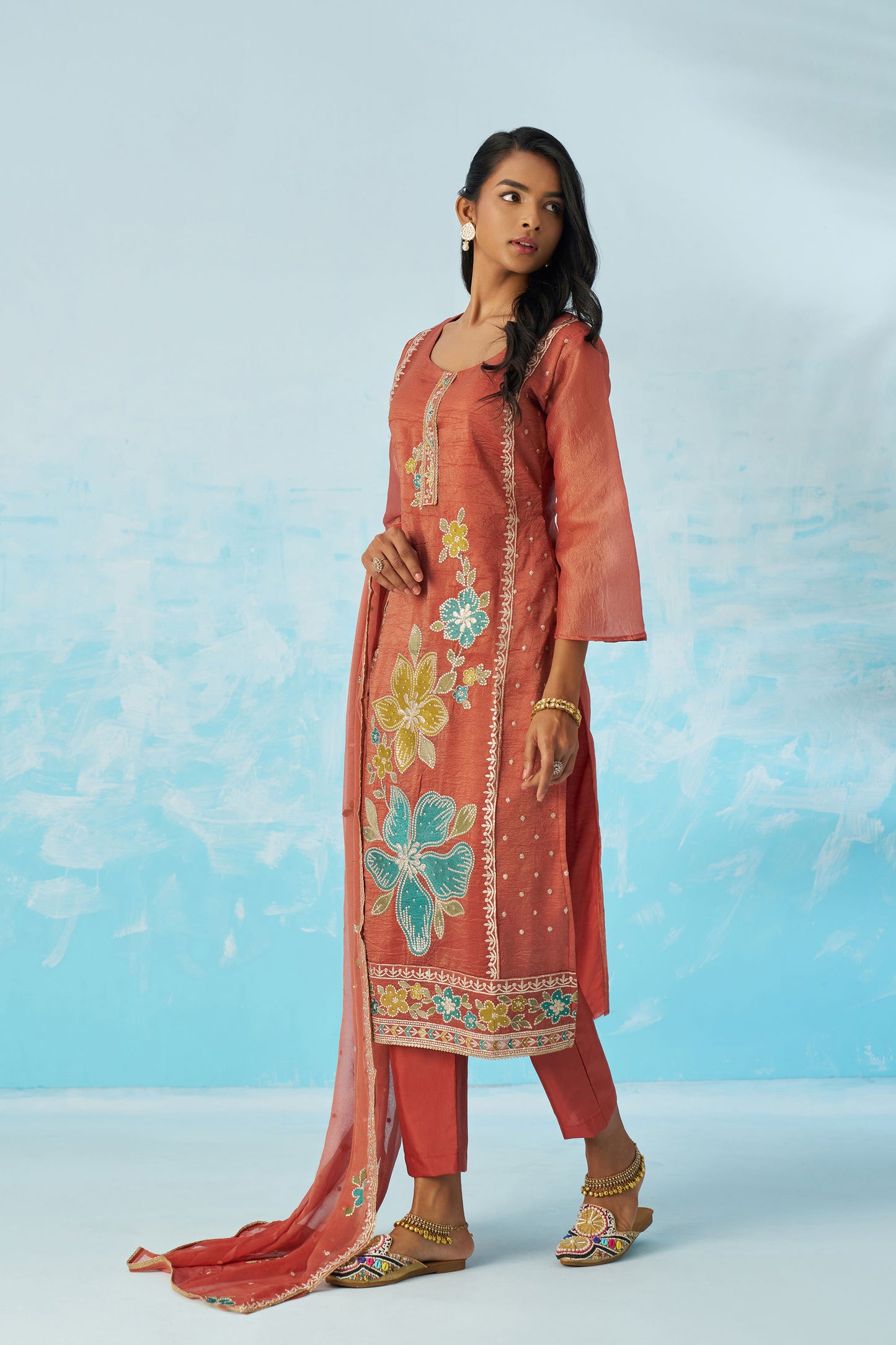 Burgundy Fancy Crush Thread Work Casual Kurta Set