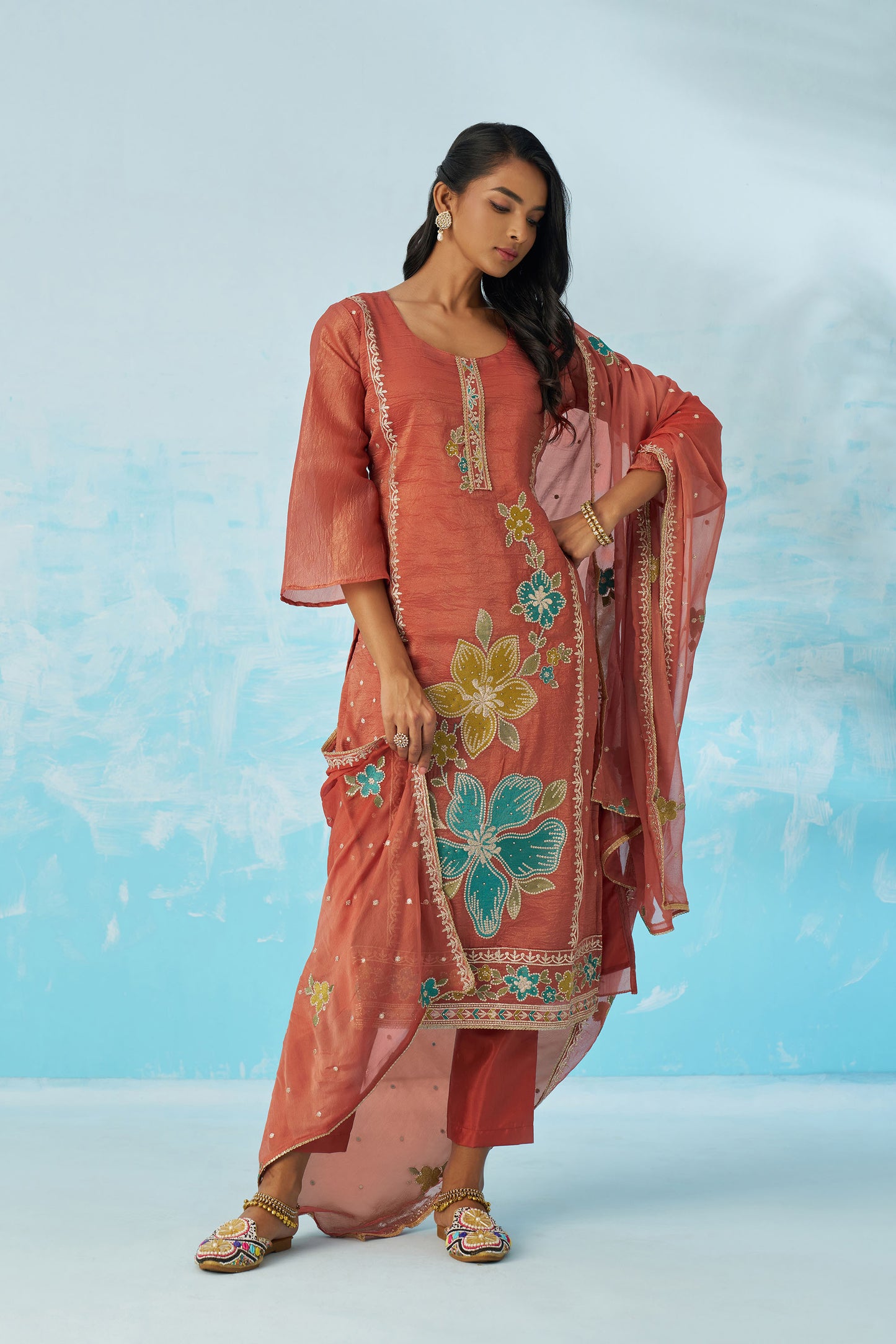 Burgundy Fancy Crush Thread Work Casual Kurta Set