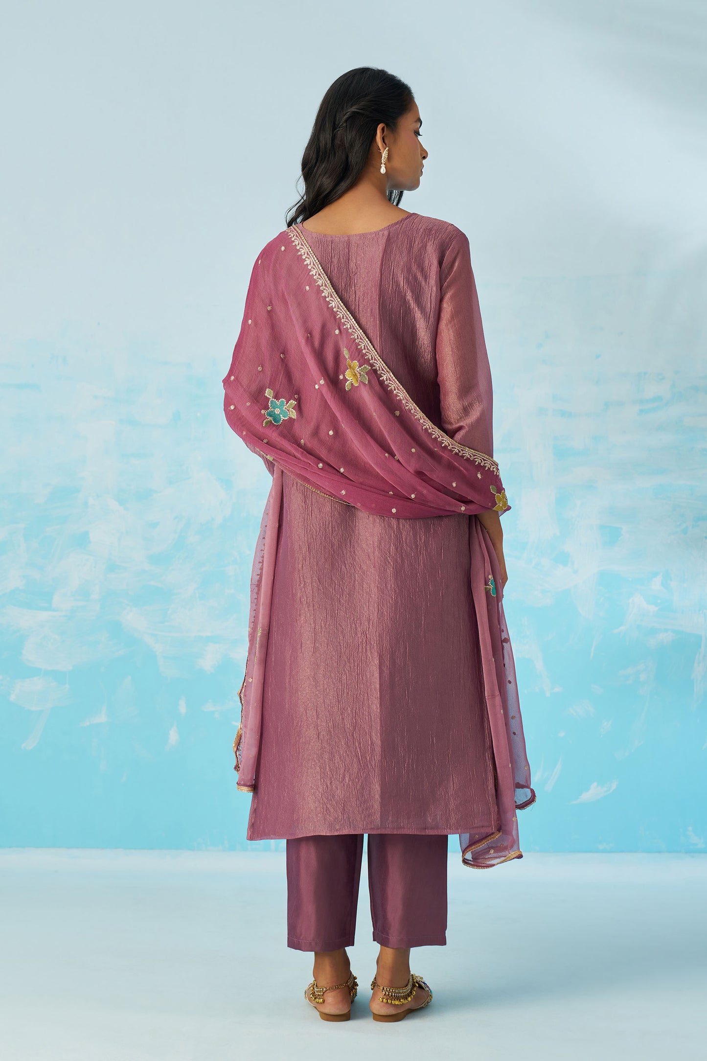 Mauve Fancy Crush Thread Work Casual Kurta Set