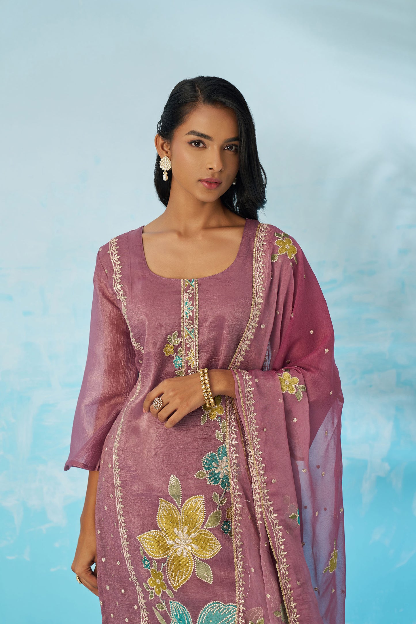 Mauve Fancy Crush Thread Work Casual Kurta Set