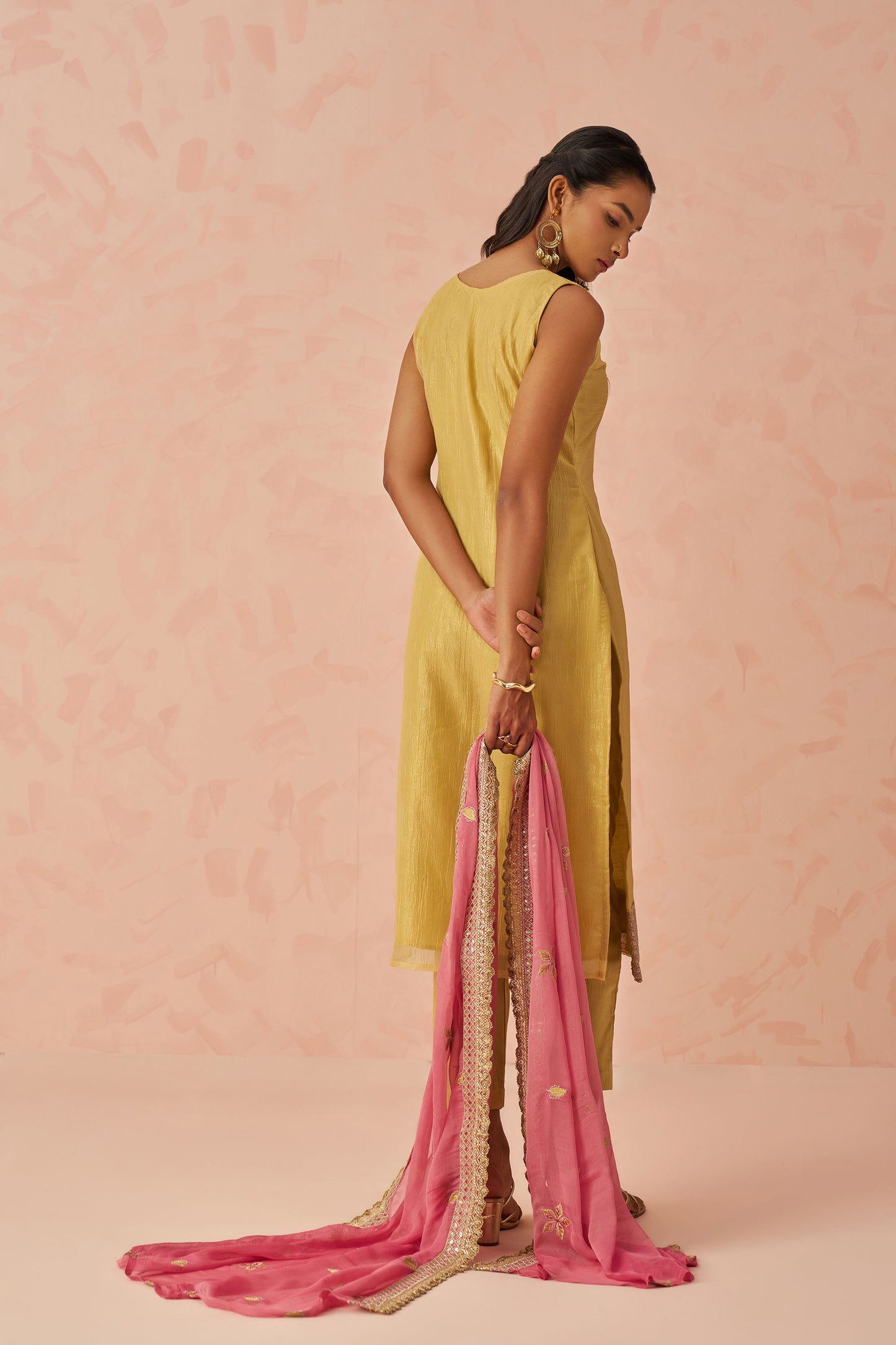 Yellow Georgette Floral Embroidered Haldi Kurta Set