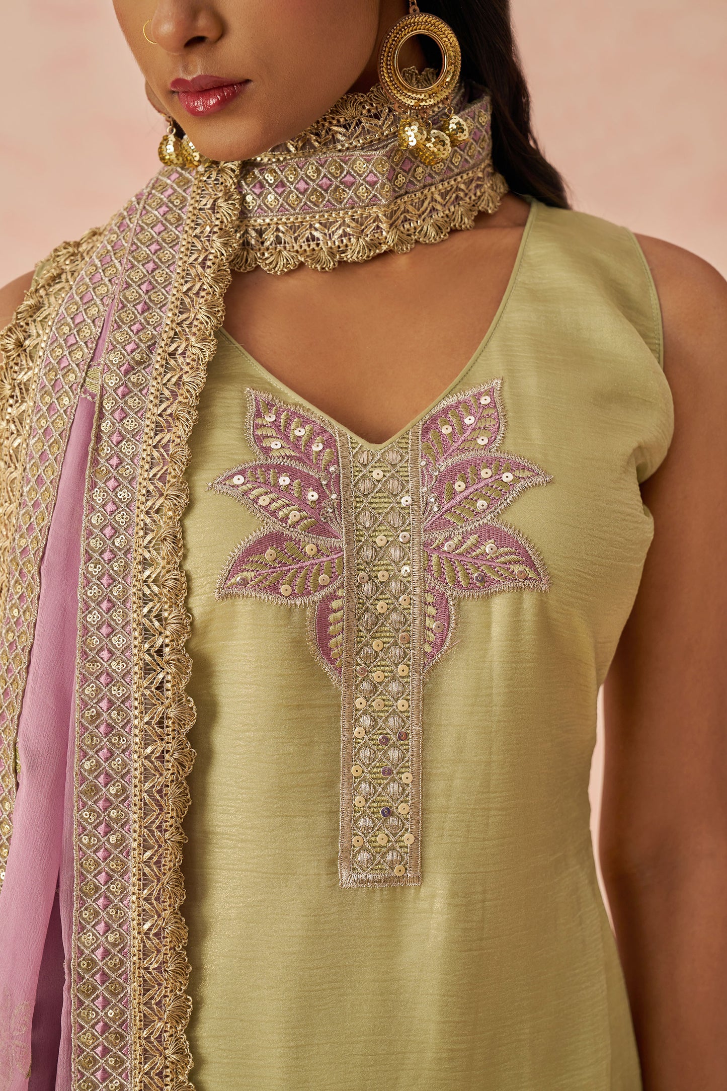 Green Georgette Floral Embroidered Mehendi Kurta Set