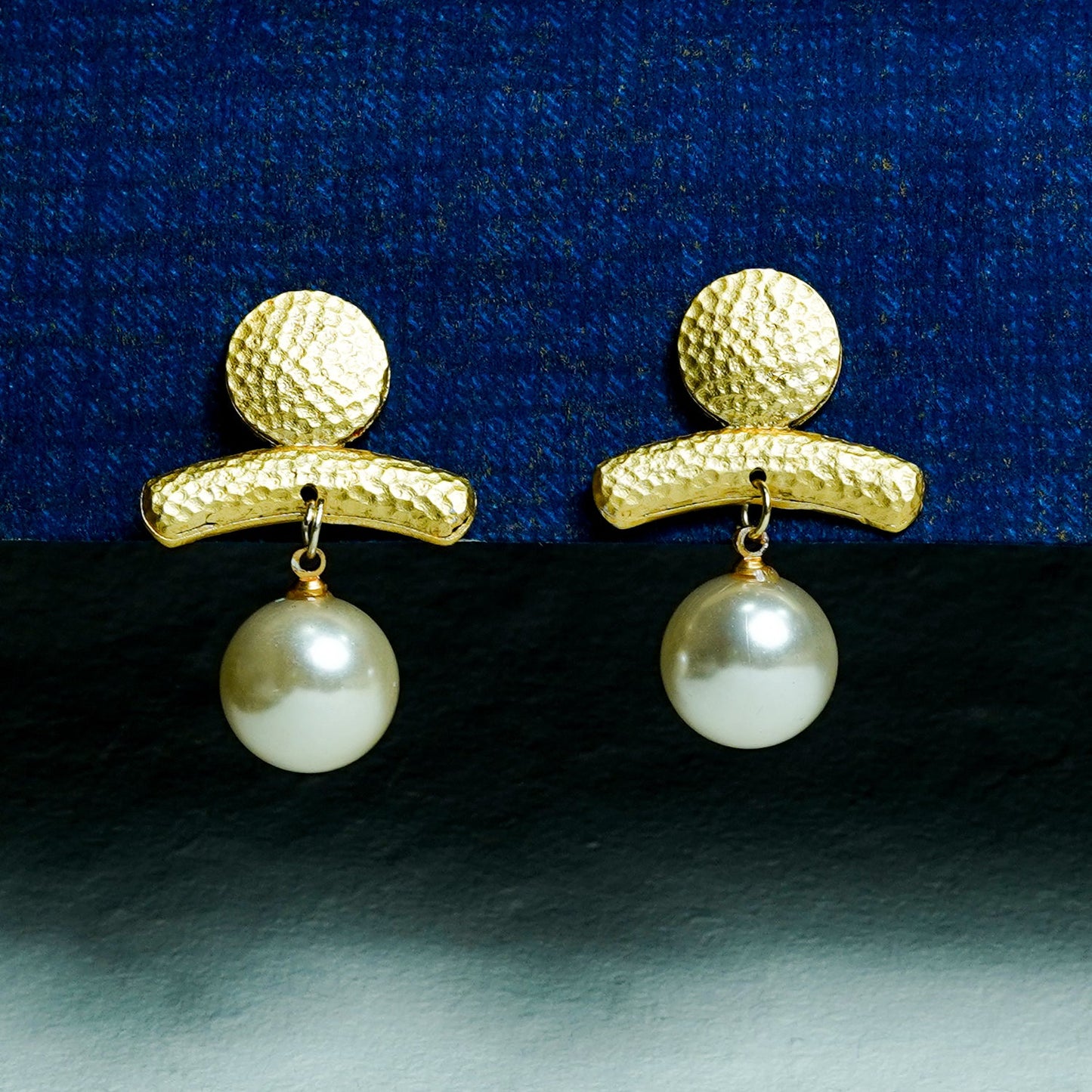 Zevar Club Silver-Toned Antique Statement Drop Earrings with Textured Bar & White Pearl Danglers