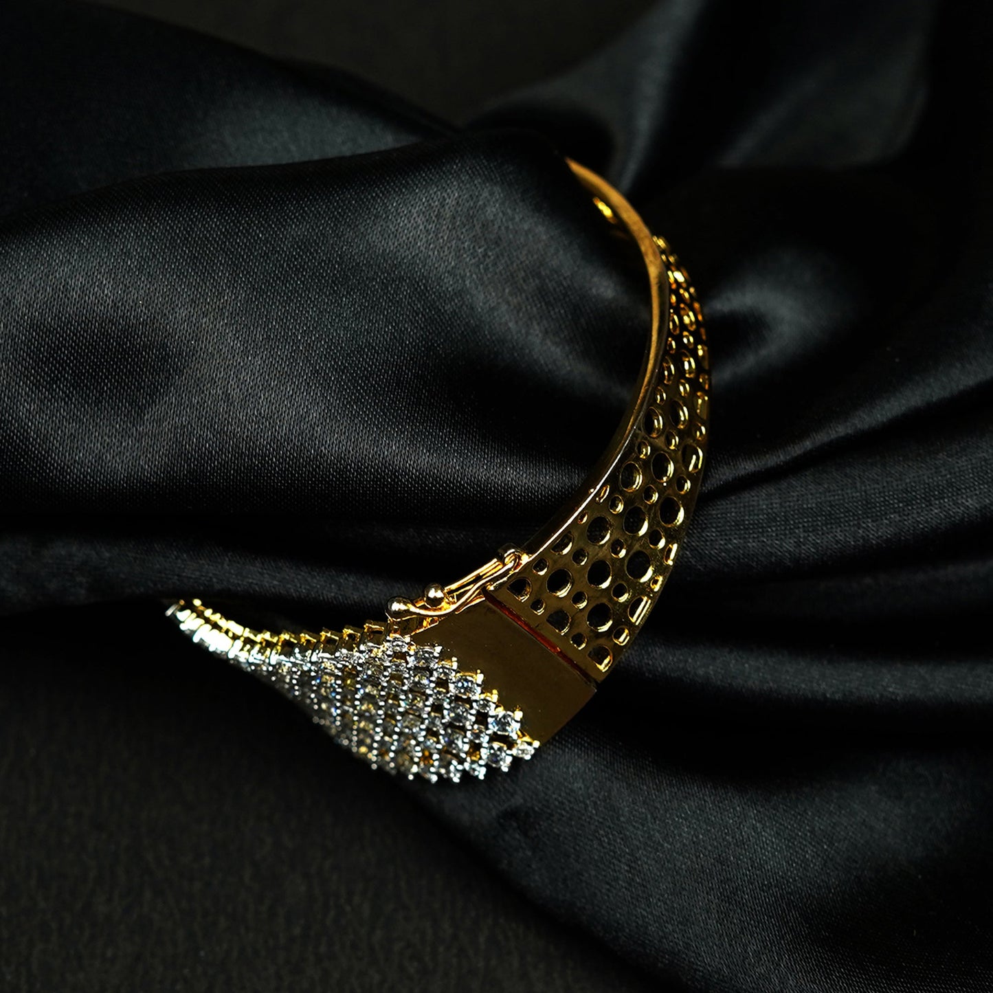 Zevar Club 22K Gold-Plated Handcrafted Statement Bracelet with AAA Cubic Zirconia Multi-Row Design