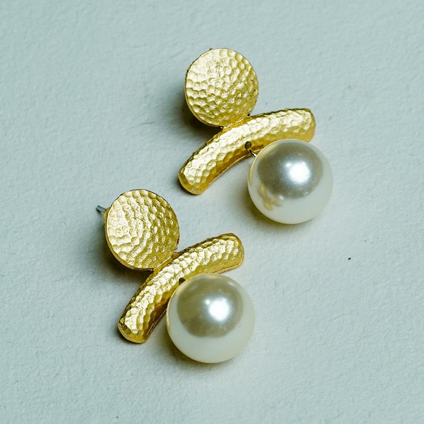 Zevar Club Silver-Toned Antique Statement Drop Earrings with Textured Bar & White Pearl Danglers