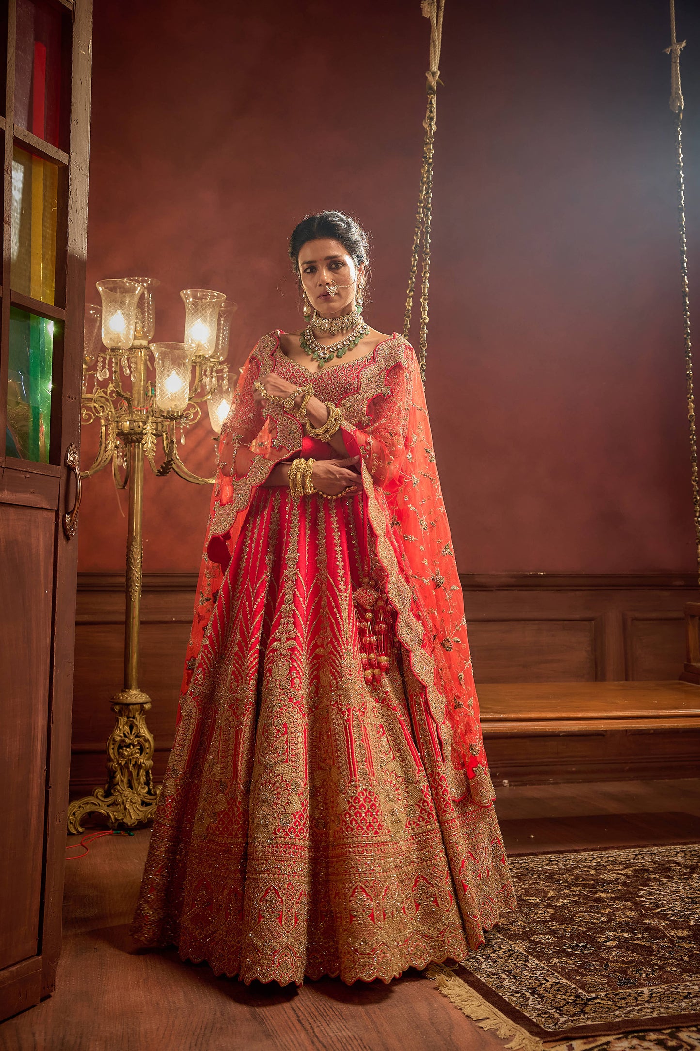 Rani Pink Raw Silk Hand & Machine Embroidered Lehenga Set