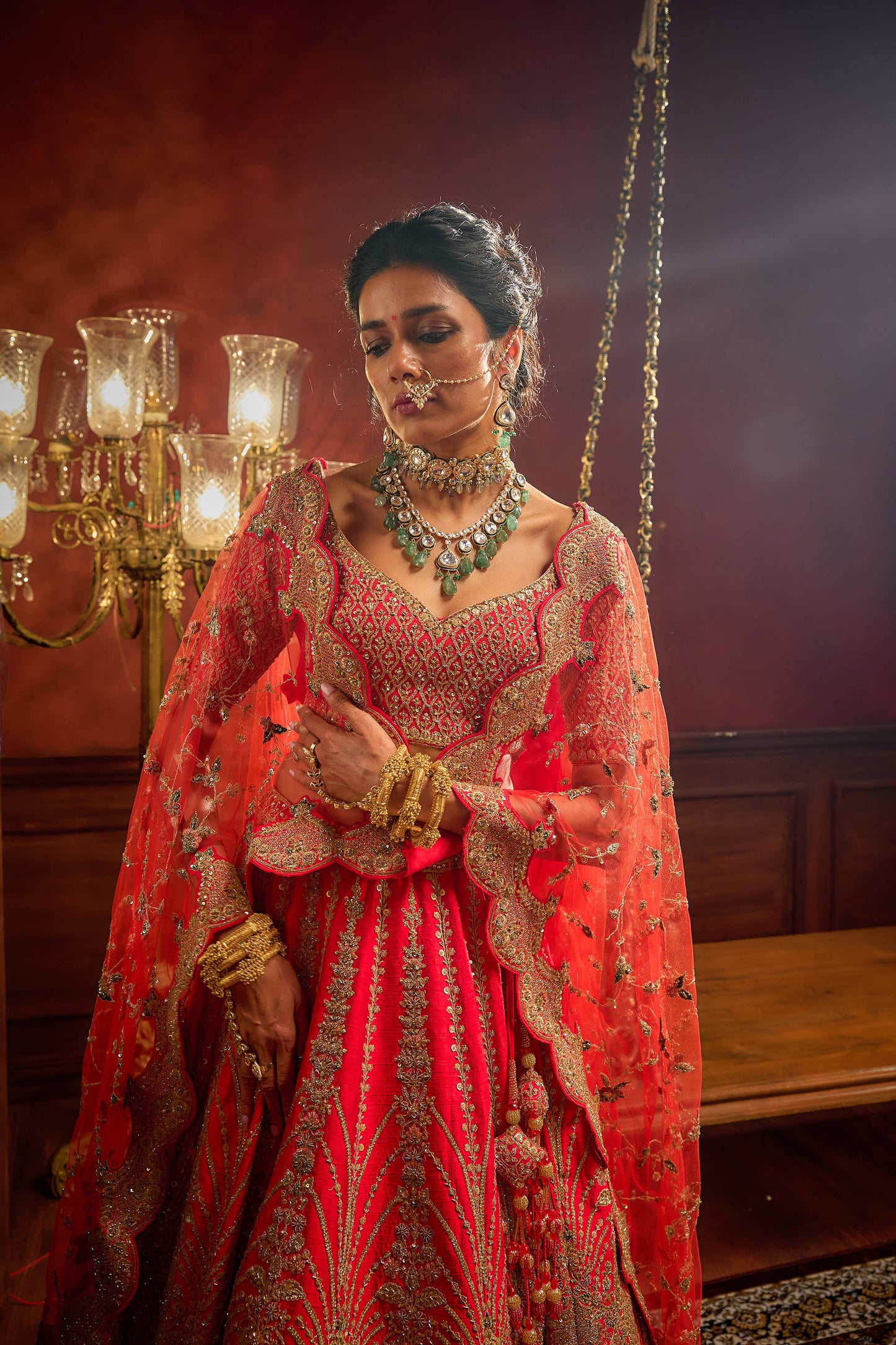 Rani Pink Raw Silk Hand & Machine Embroidered Lehenga Set