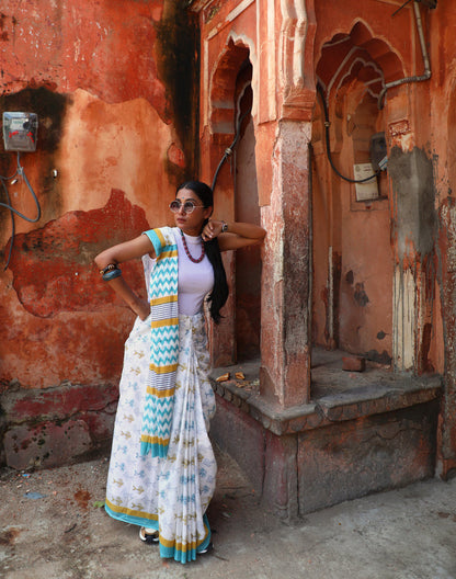 Machhli Jal Ki Raani Hai - Handblock Cotton Mulmul Saree