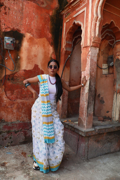 Machhli Jal Ki Raani Hai - Handblock Cotton Mulmul Saree