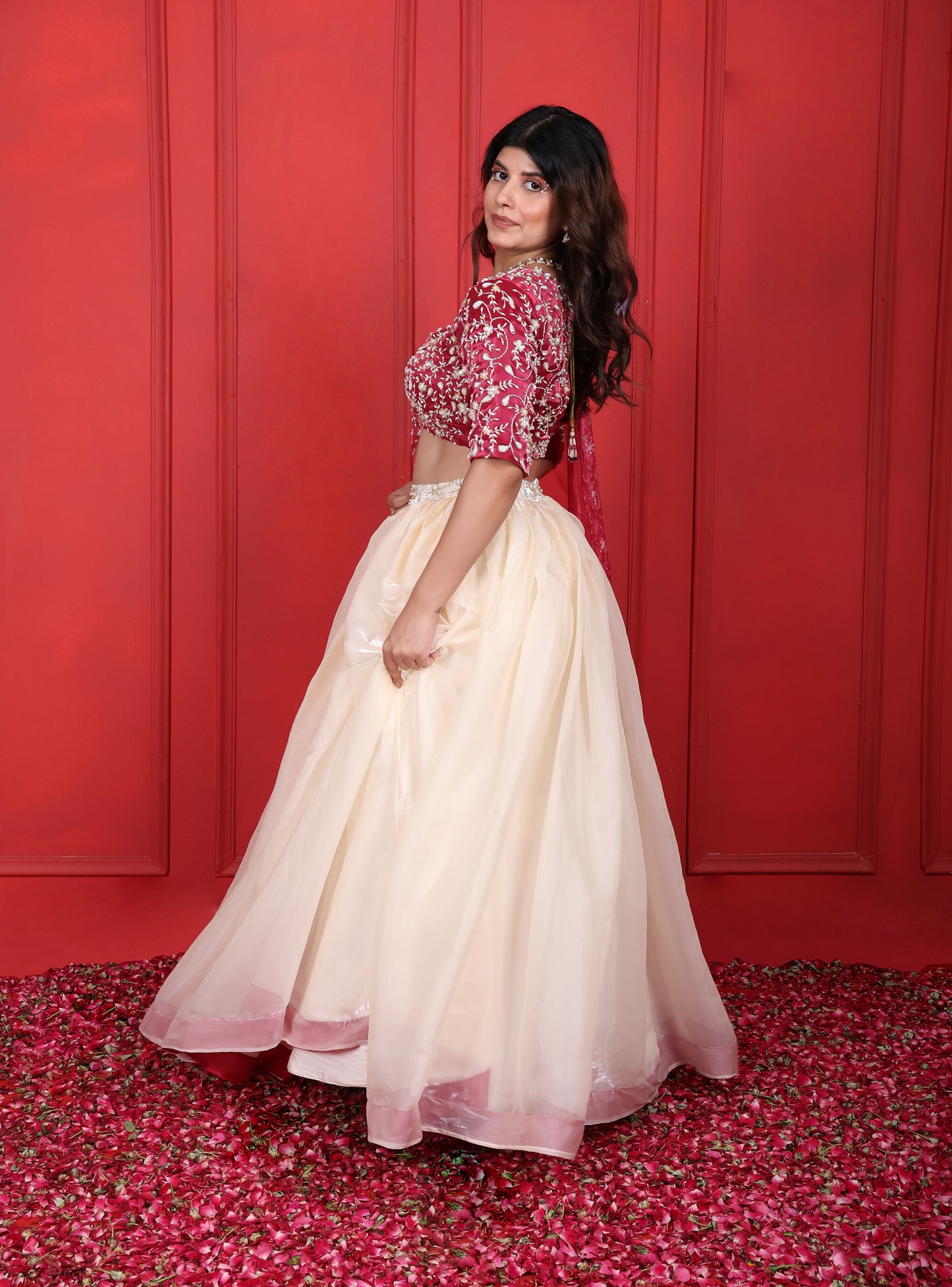 Rosa Rosario Heavy Hand Embroidered Blouse With Skirt