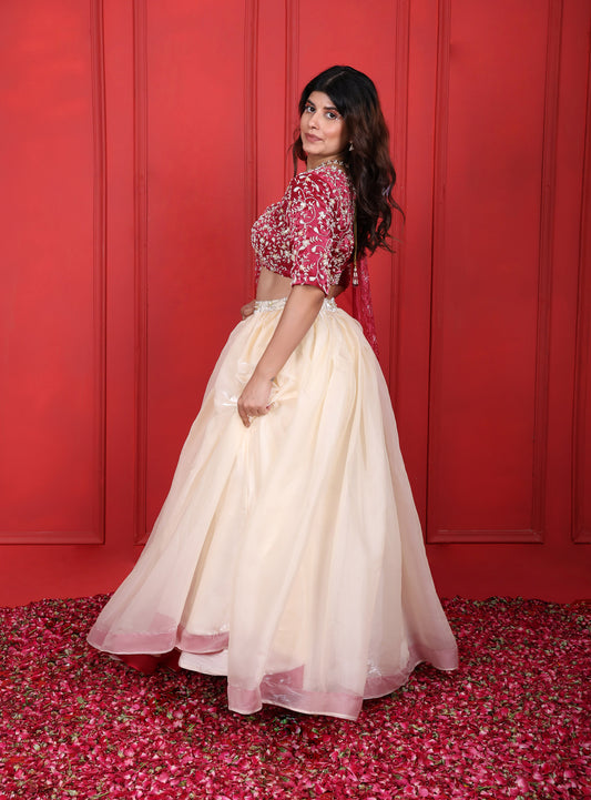 Rosa Rosario Heavy Hand Embroidered Blouse With Skirt