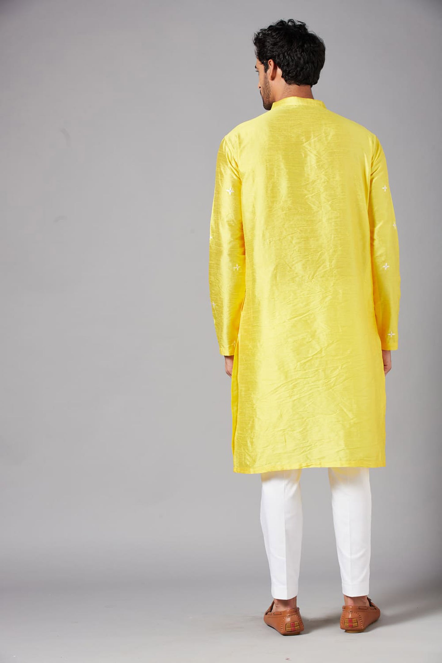 Yellow Raw Silk Thread Embroidered Festive ( only Kurta )