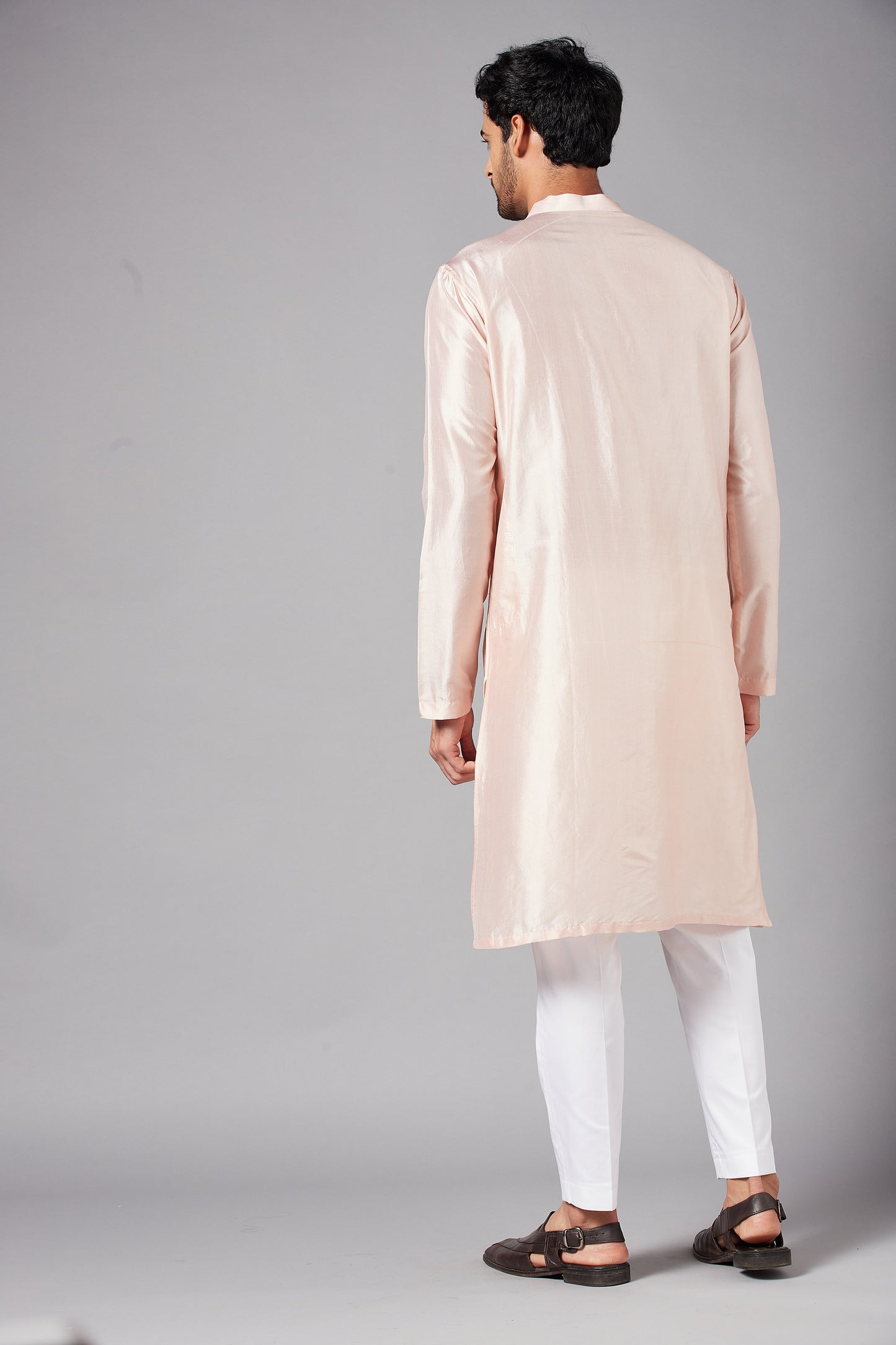 Peach Dupion Silk Mirror Work Festive ( only Kurta )