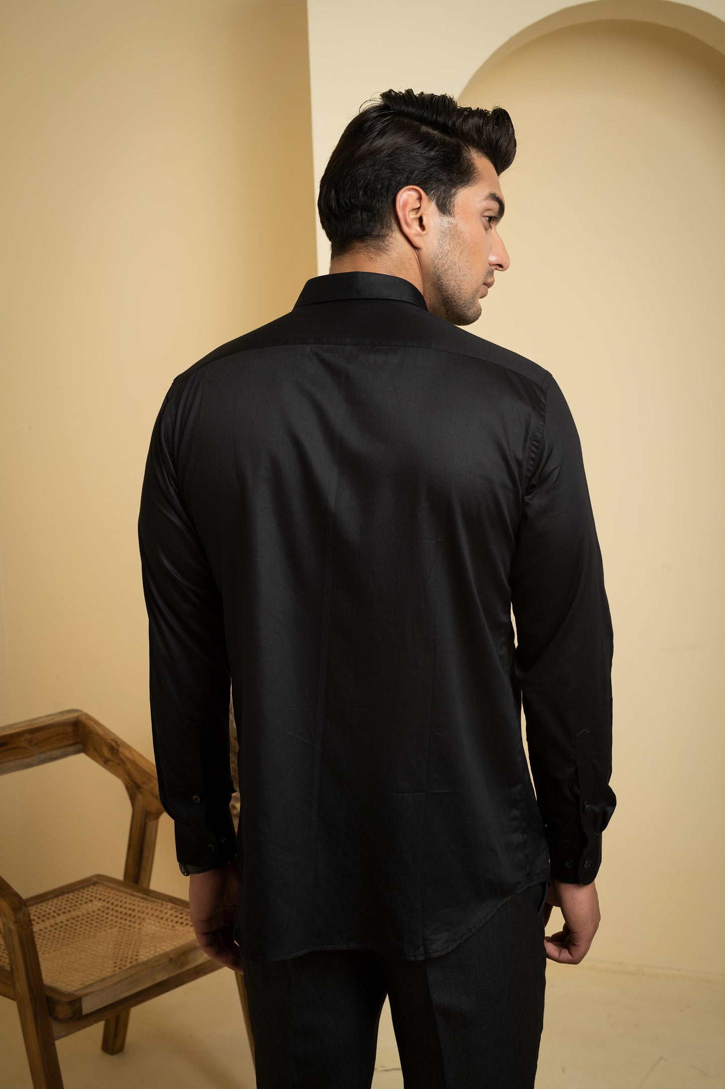 Black Giza Cotton Distorted Plain Shirt
