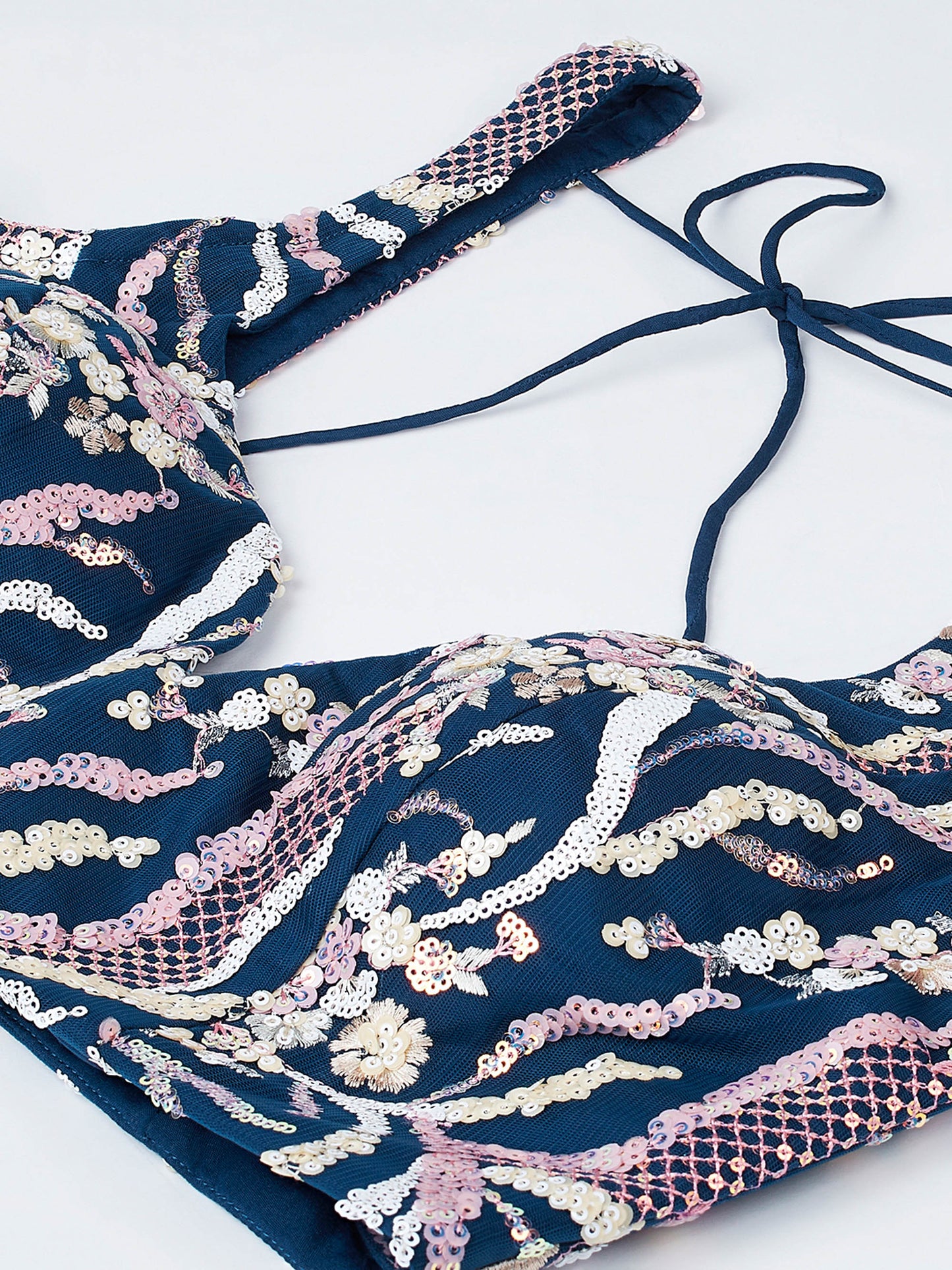 Navy blue Net Sequins and thread embroidery Lehenga choli & Dupatta