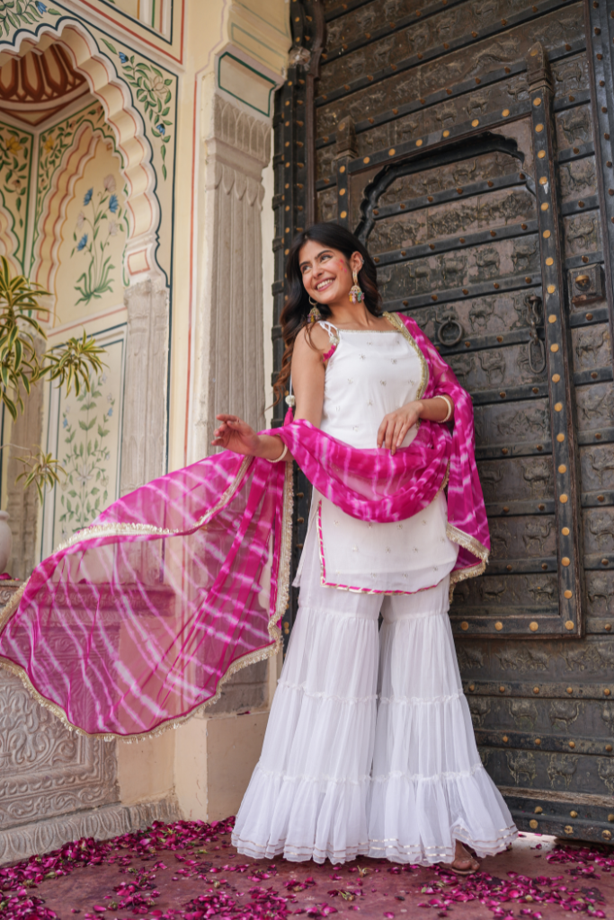 Rangrez White Chiffon Festive Sharara Set