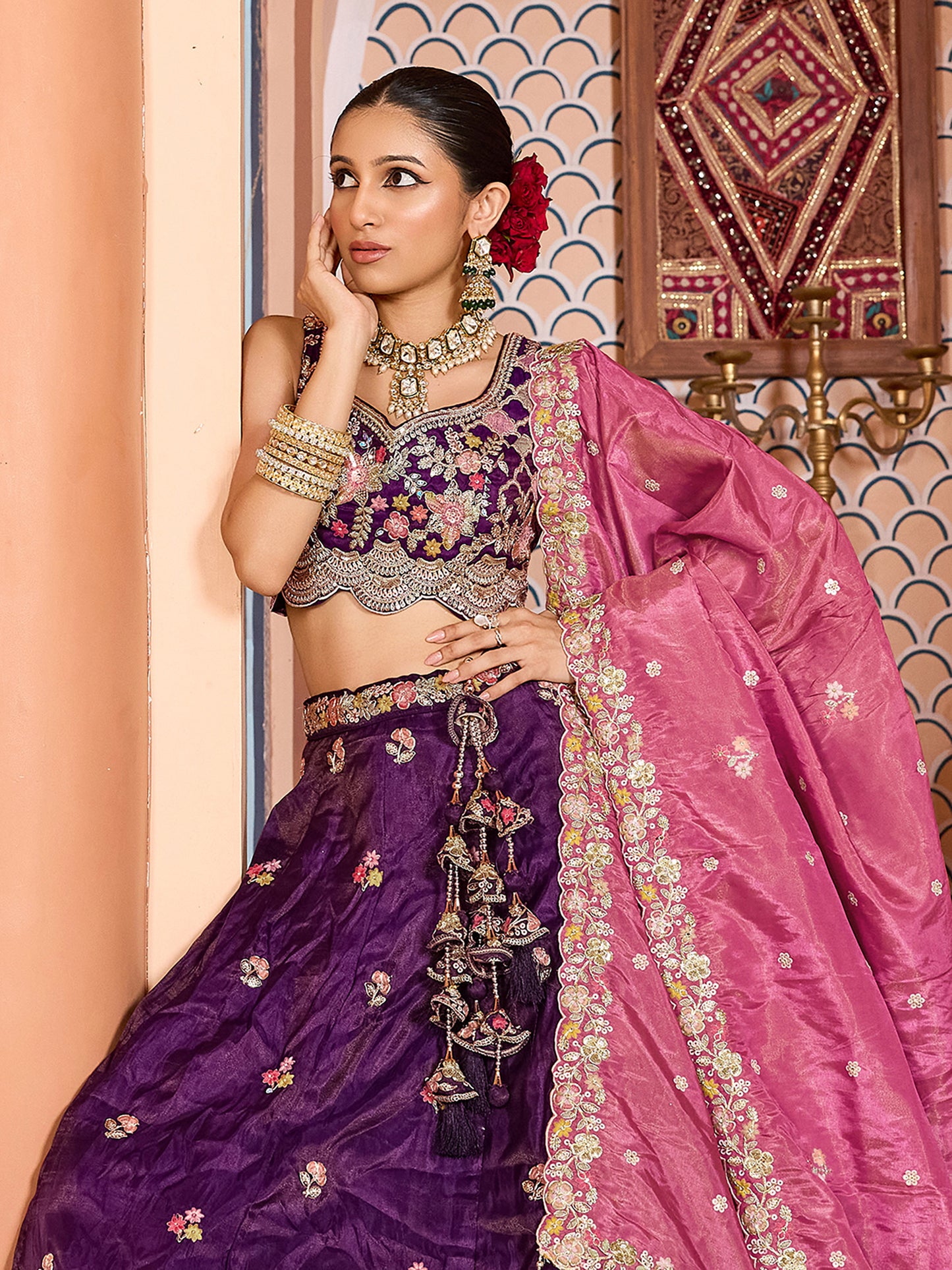 Purple Tissue Sequins embroidery Bridesmaid Lehenga Choli