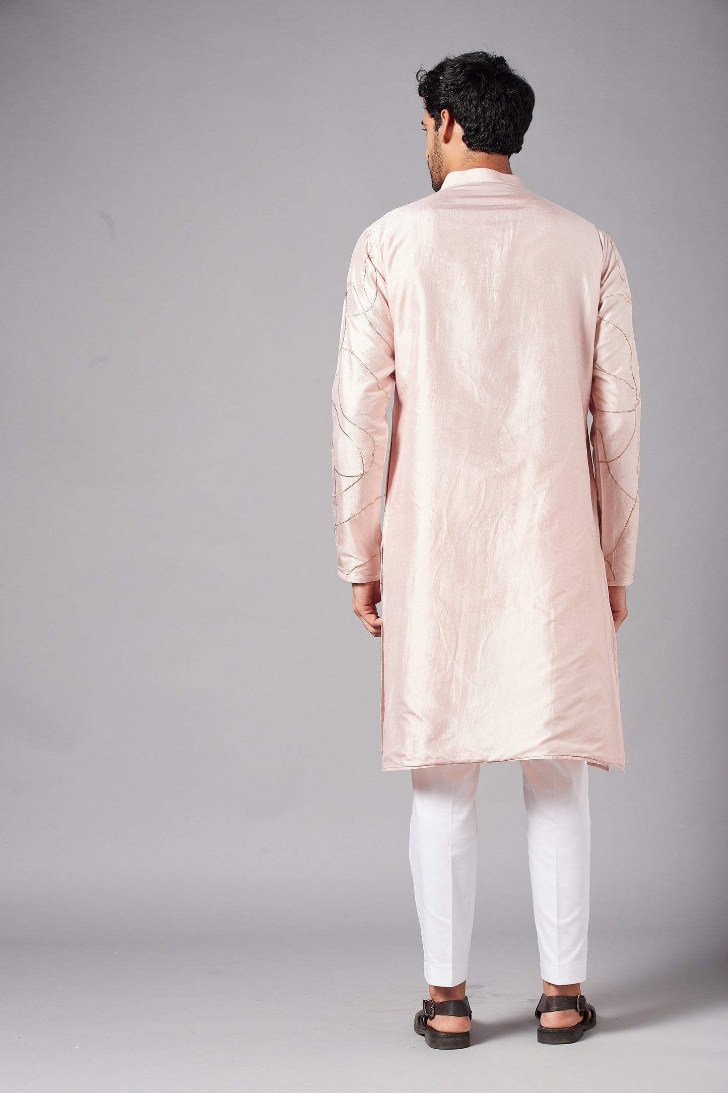 Peach Dupion Silk Machine Embroidery Casual ( only Kurta )