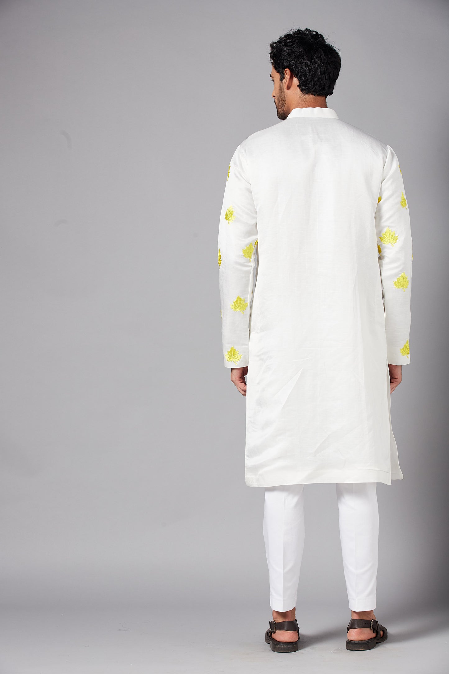 White Linen Satin Motif Embroidered Festive ( only Kurta )