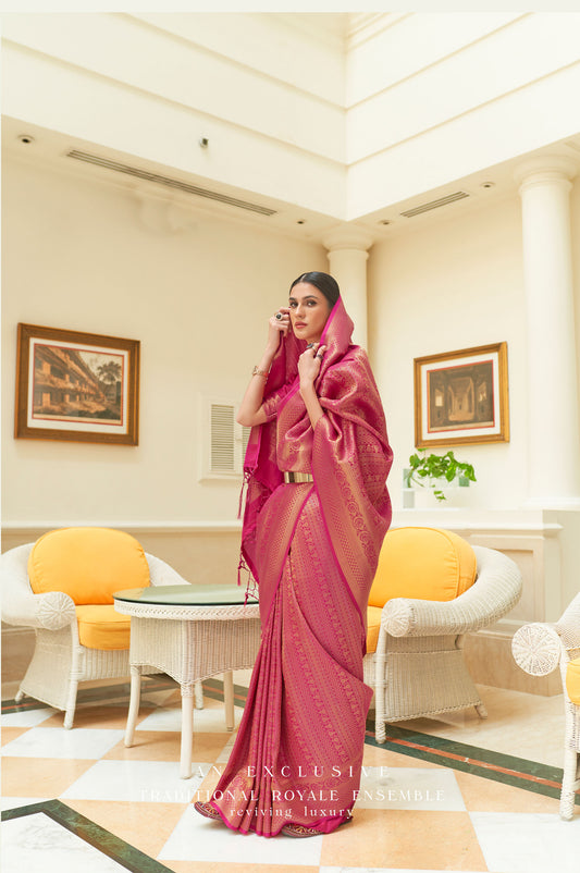 Rose Pink Kishika Silk Sequins Saree
