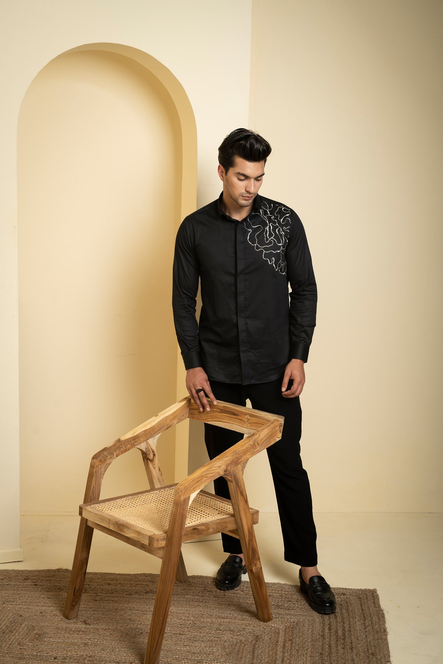 Black Cotton satin Sterling Party Wear Shirt