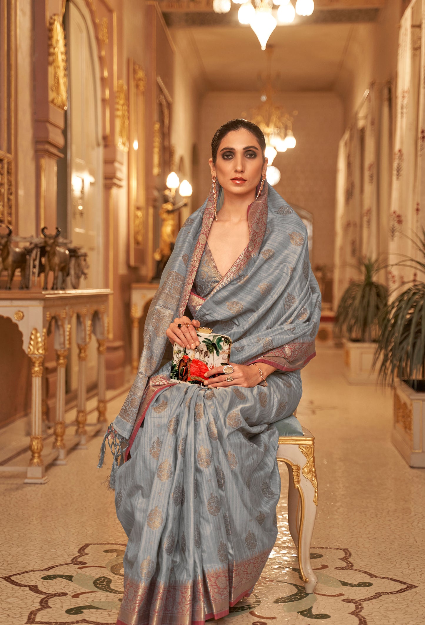 Grey Karmani Silk Handloom Saree