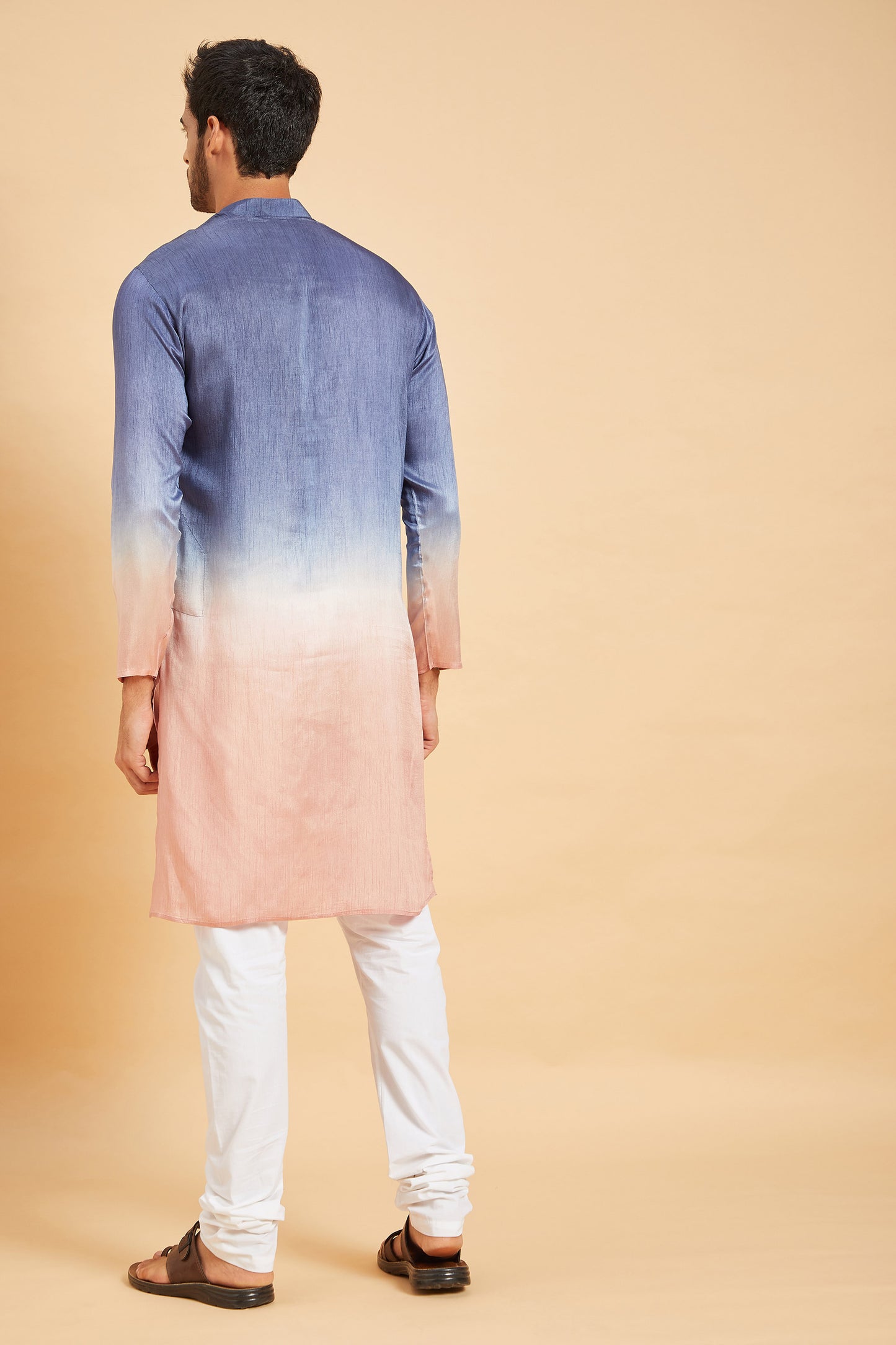 Blue & Peach Raw Silk Ombre ( only Kurta )