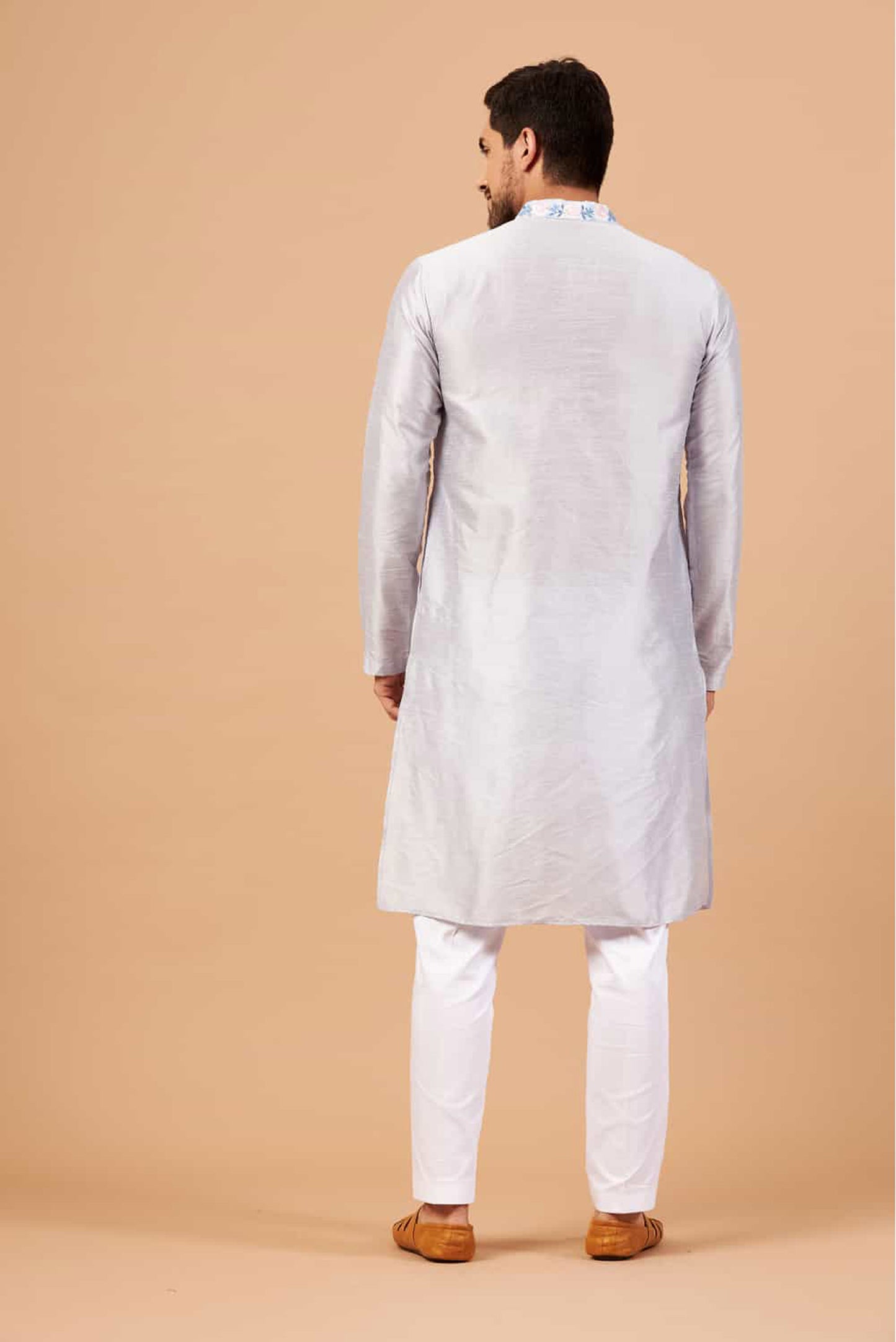 Cadet Grey Semi Raw Silk Thread Embroidered ( only Kurta )