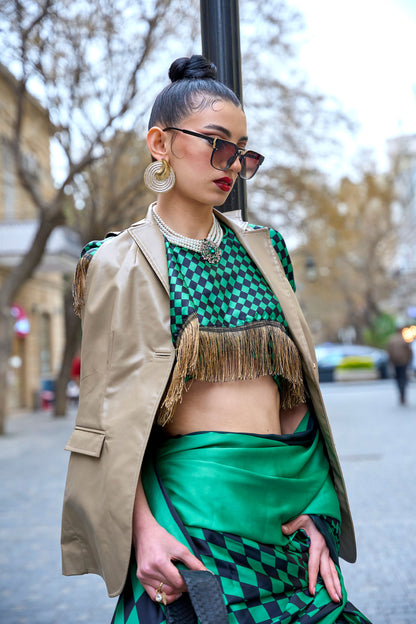 Dark Green Klutch Japan Satin Print Saree