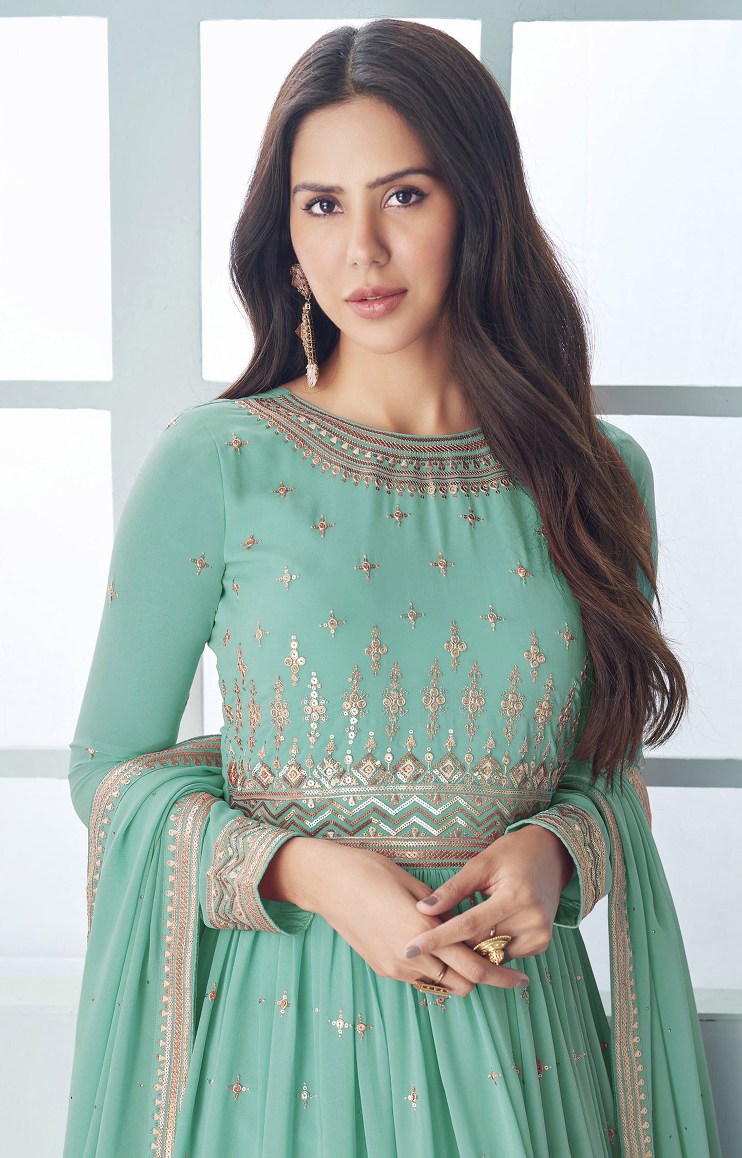 Sea Green Sequins embroidered Georgette Surya Anarkali