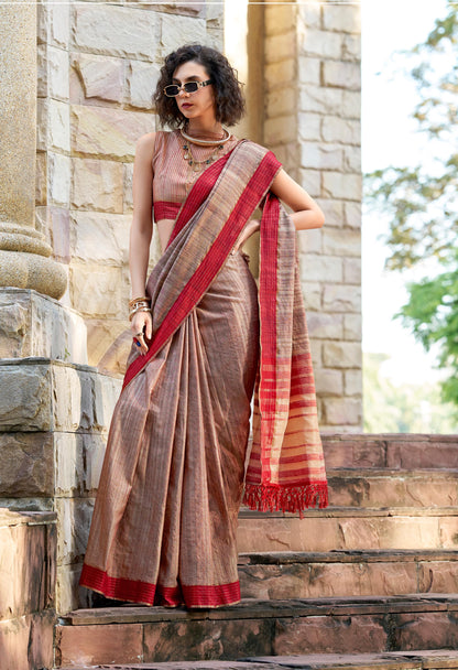 Brown Redbull  Pure Handloom Katan Saree