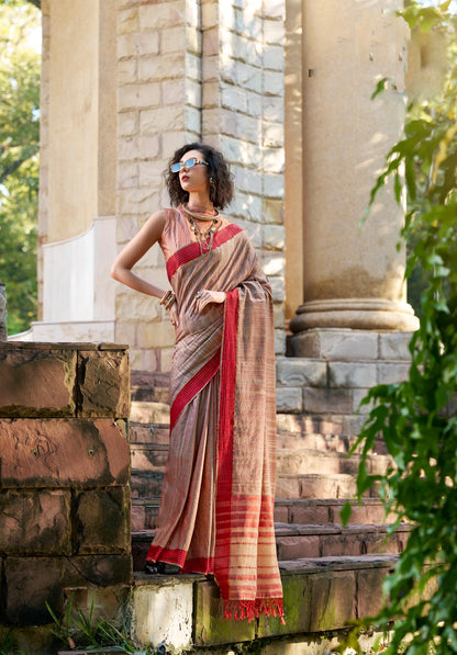 Brown Redbull  Pure Handloom Katan Saree