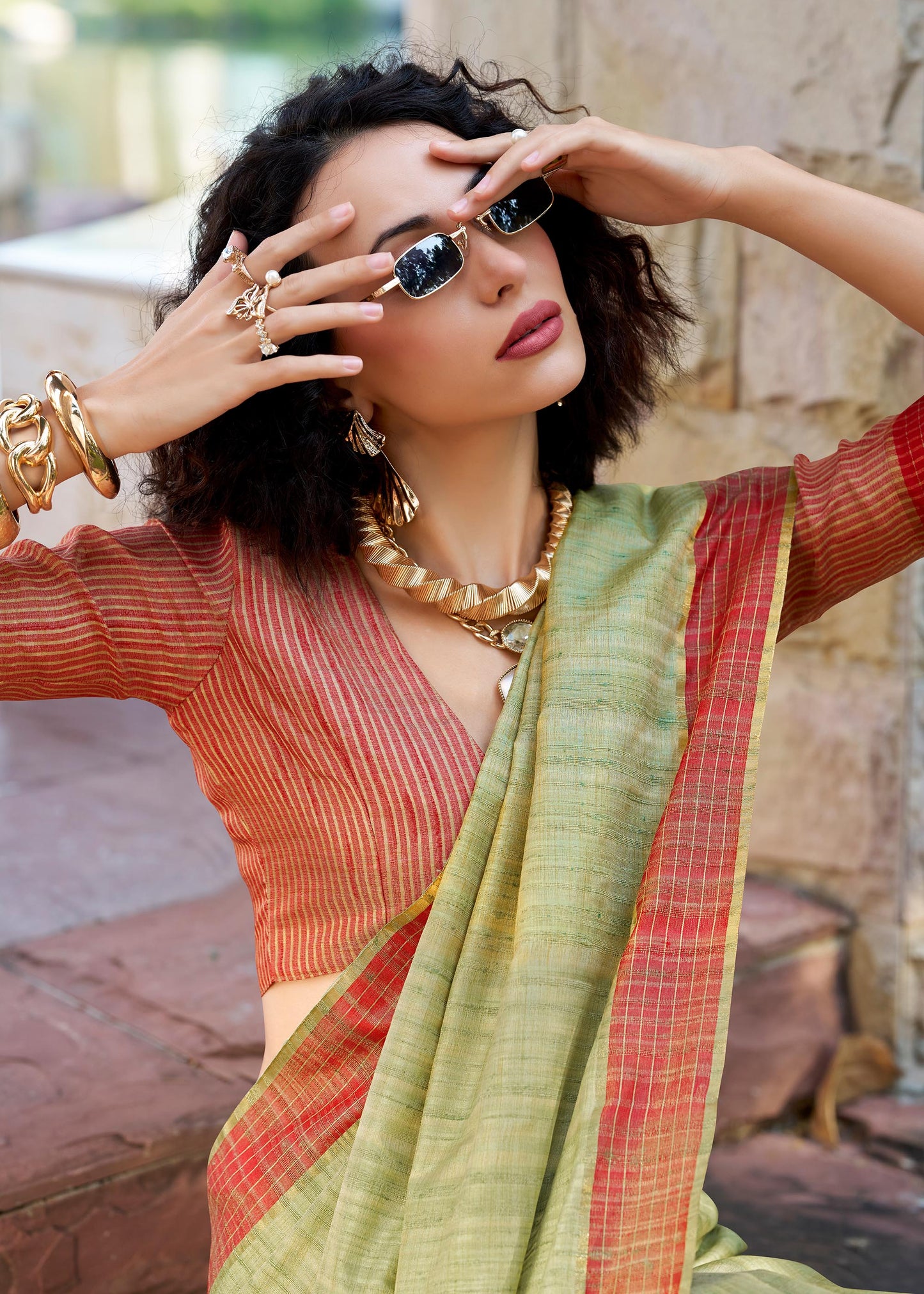 Pista Green Redbull  Pure Handloom Katan Saree