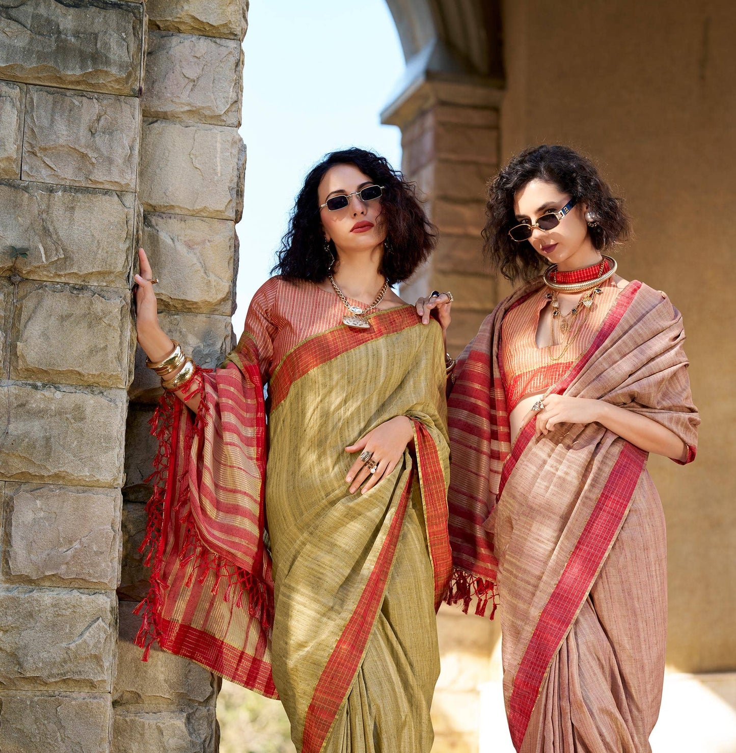 Beige Redbull  Pure Handloom Katan Saree