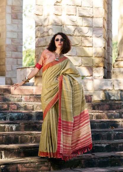 Olive Green Redbull Pure Handloom Katan Saree