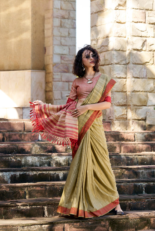 Olive Green Redbull Pure Handloom Katan Saree