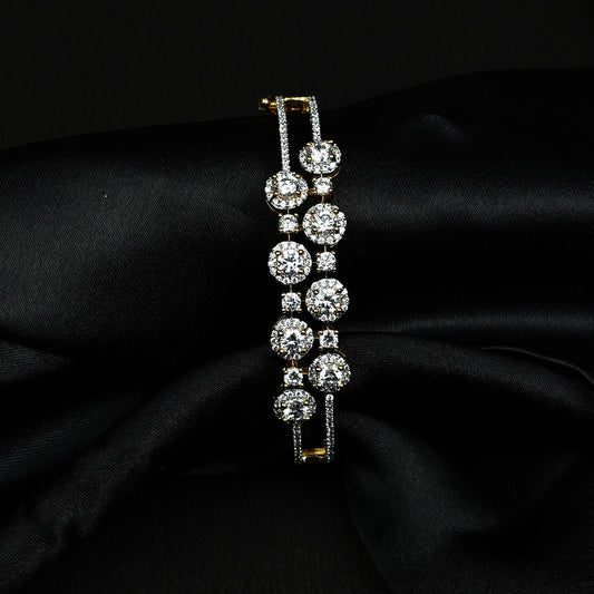 Zevar Club 22K Gold-Plated Handcrafted Floral Halo AAA Cubic Zirconia Studded Open-Top Statement Bracelet