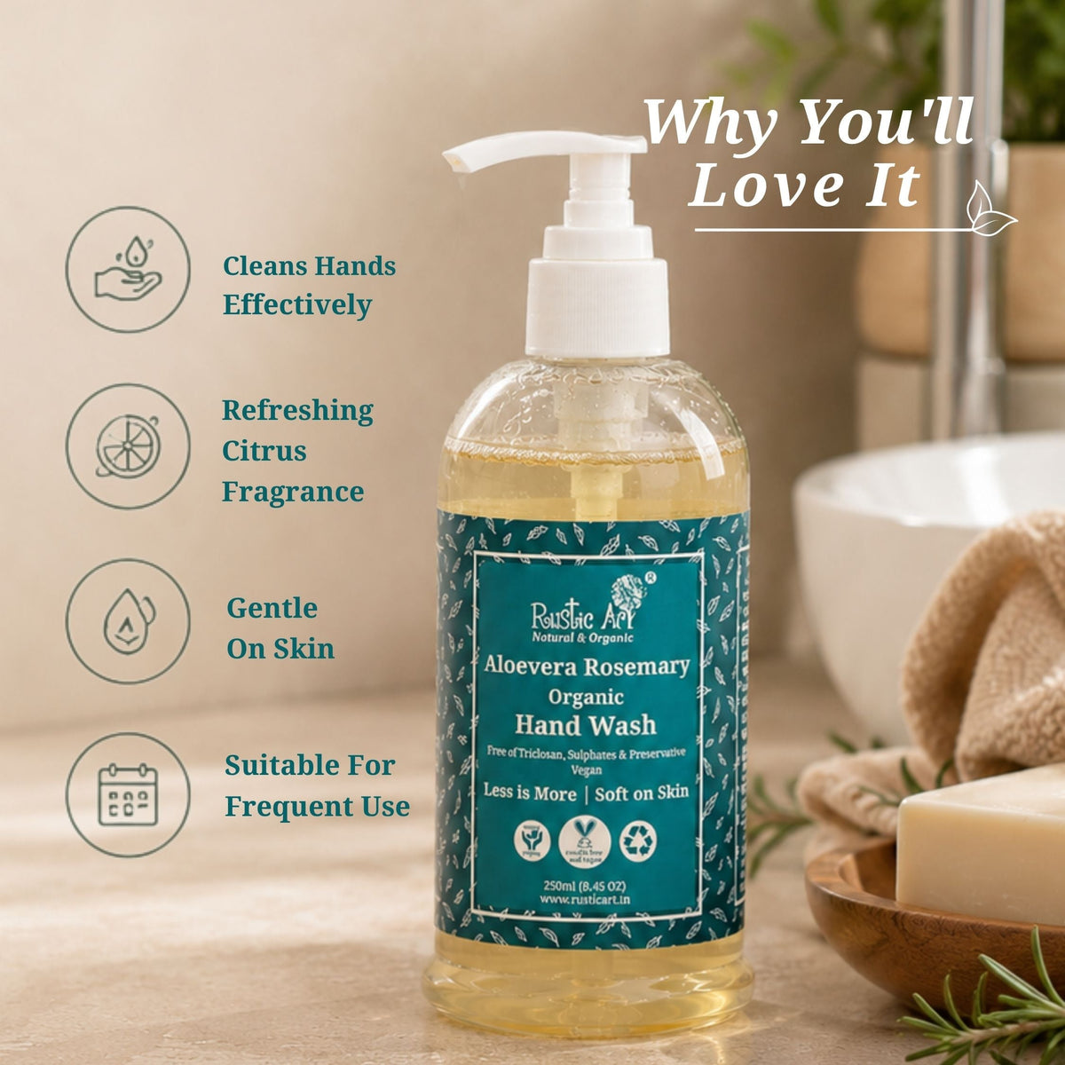 Aloe Vera Rosemary Organic Hand Wash (250 ml)