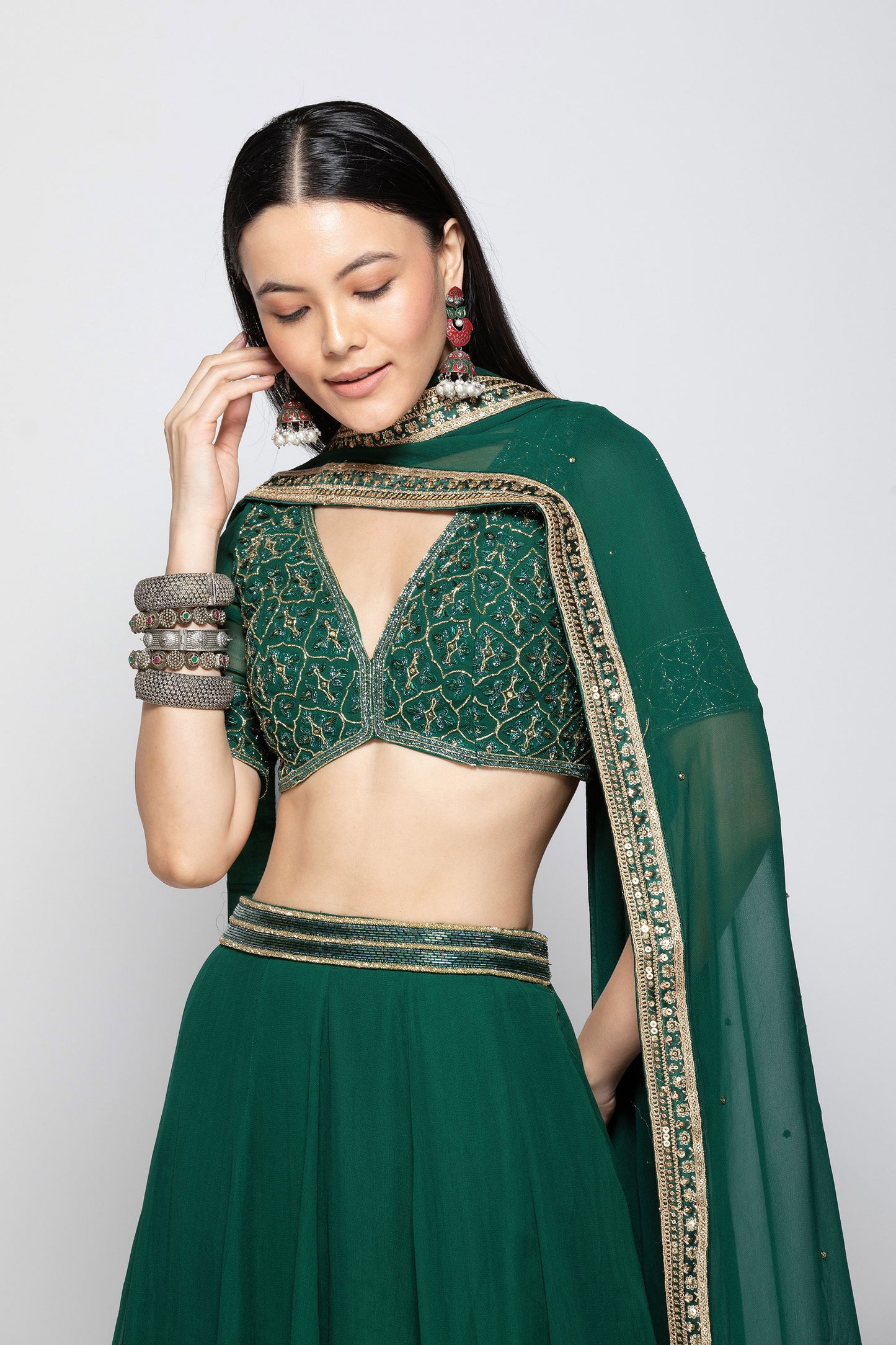 Emerald Green Lehenga Set - Nazm